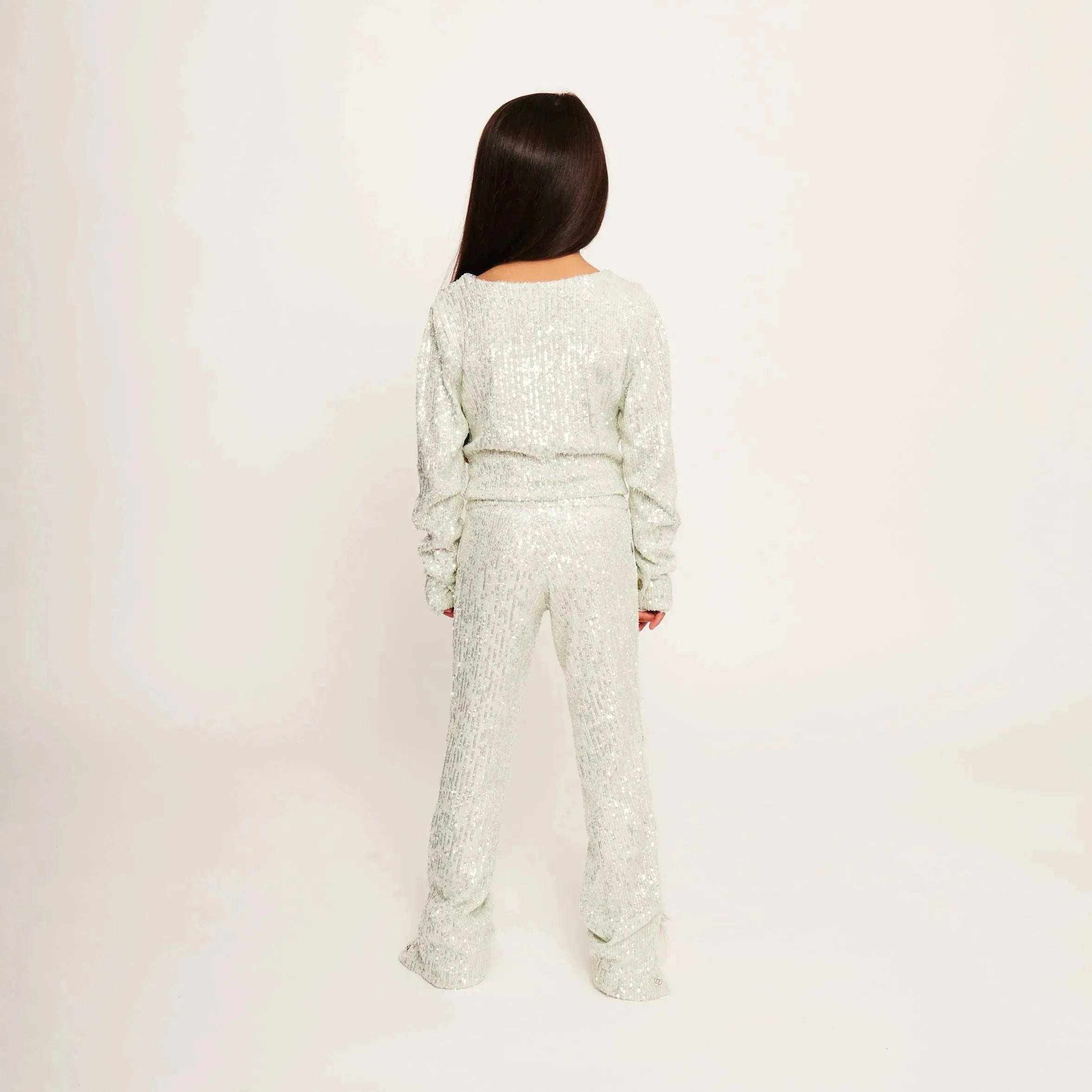 Jersey Sequin Pants with Button Detail