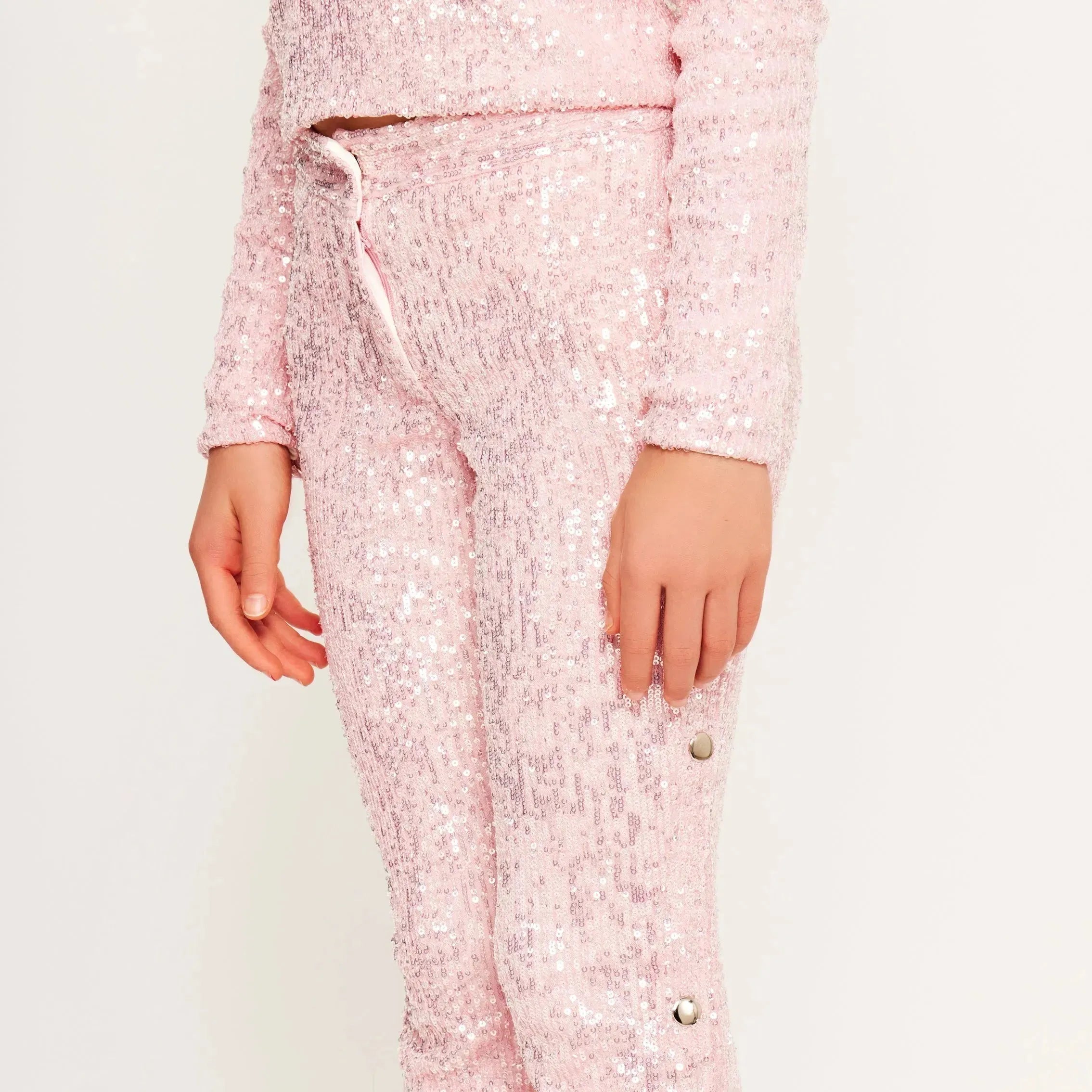 Jersey Sequin Pants with Button Detail