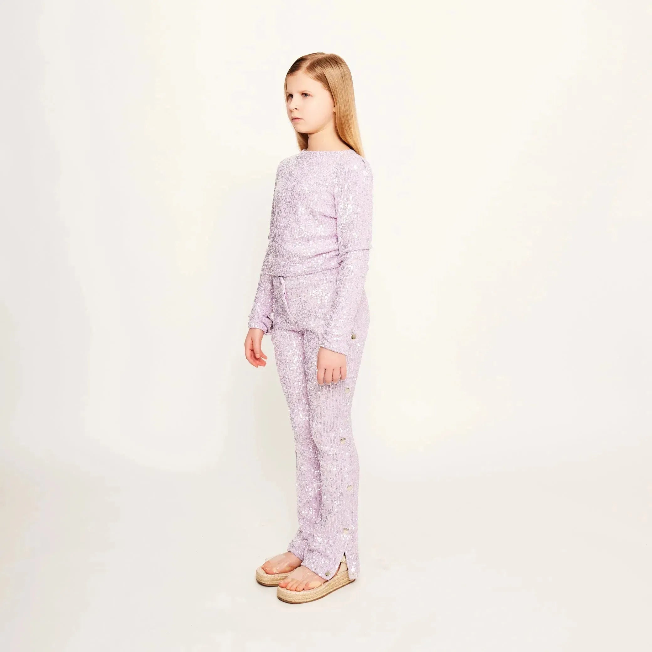 Jersey Sequin Pants with Button Detail