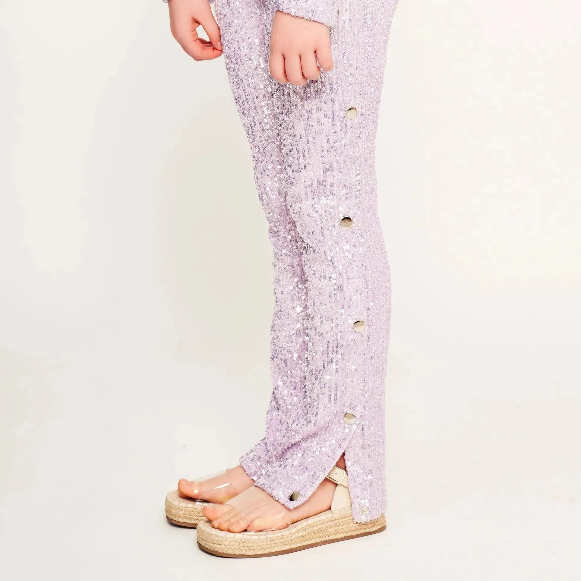 Jersey Sequin Pants with Button Detail