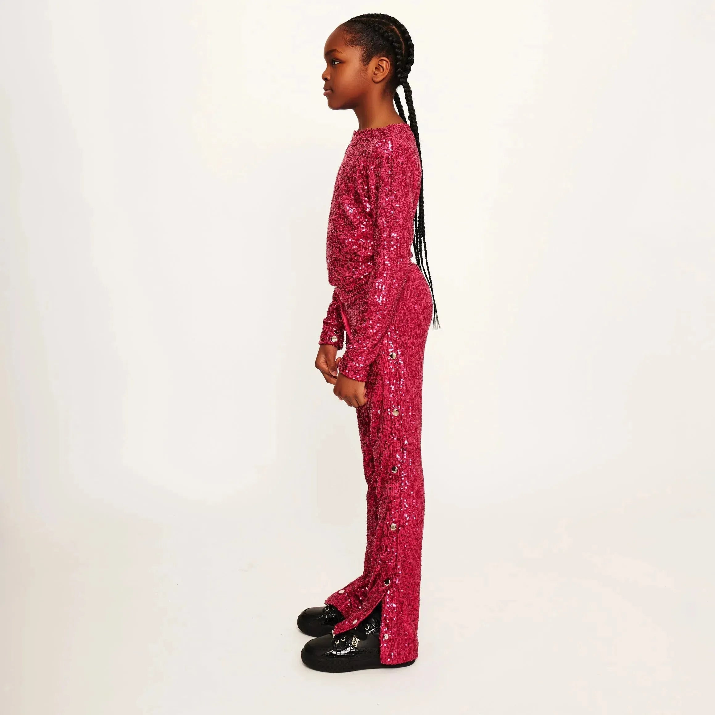 Jersey Sequin Pants with Button Detail