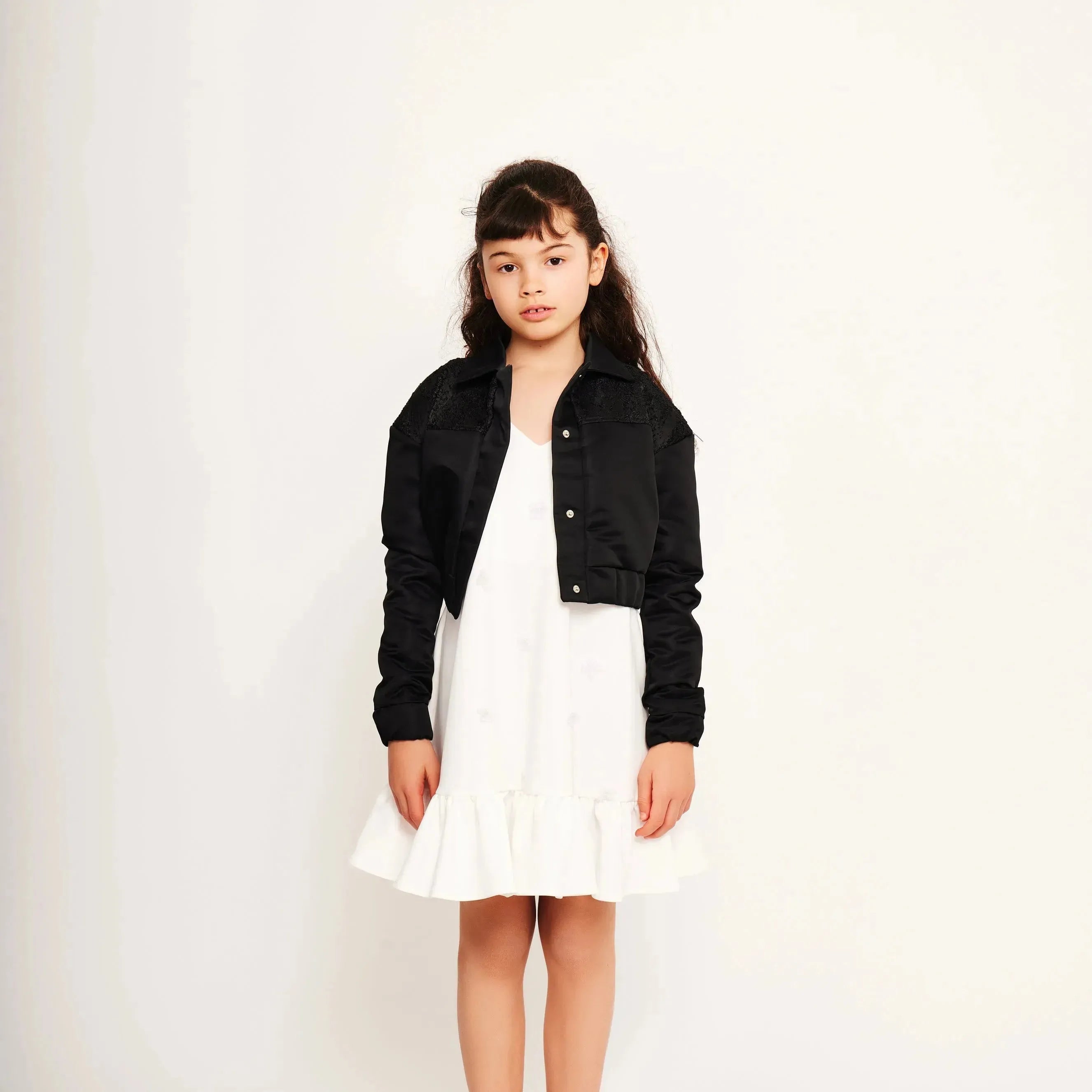 Cropped Varsity Jacket with Jacquard Contrast