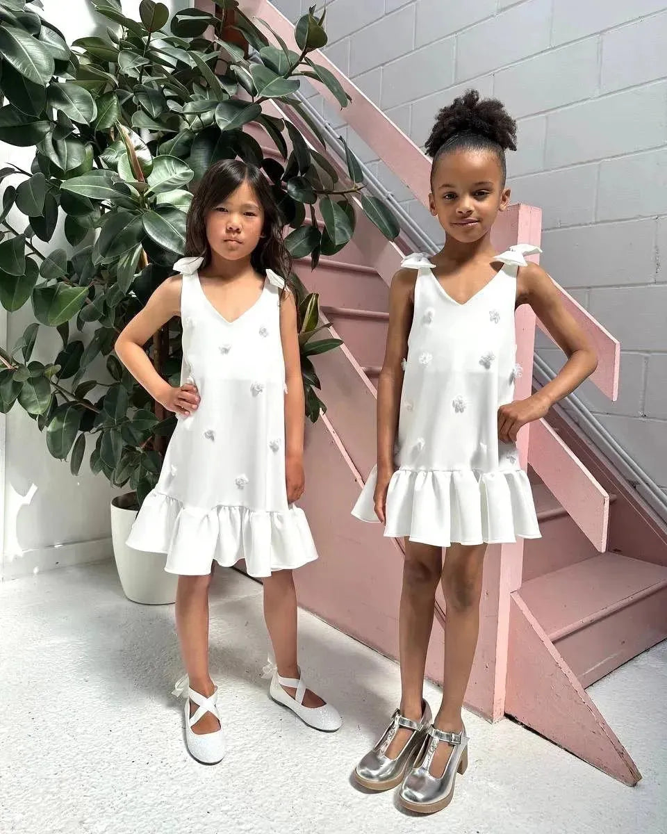 Flower Applique Gathered Dress