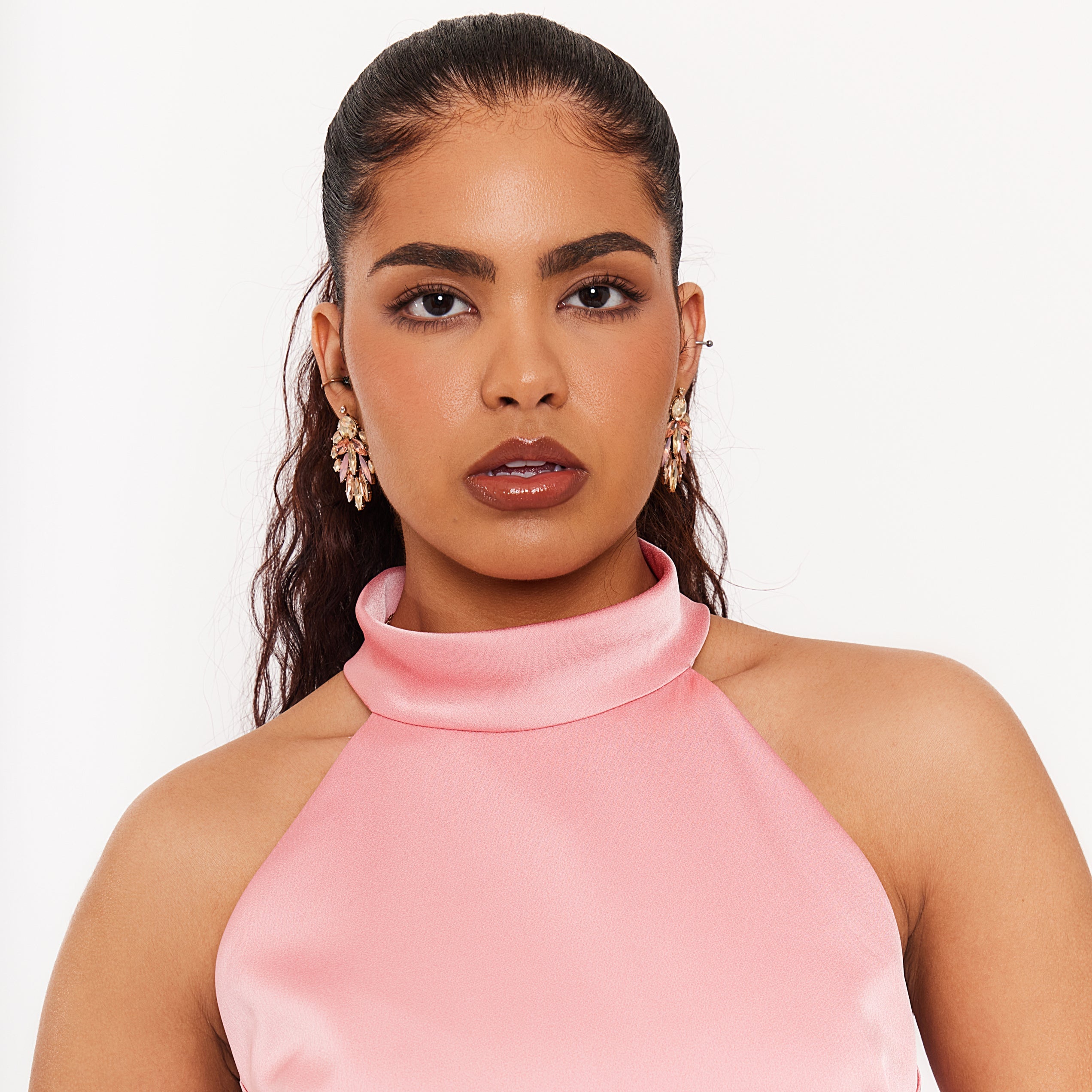 Women's Sleeveless High Neck Feather Dress