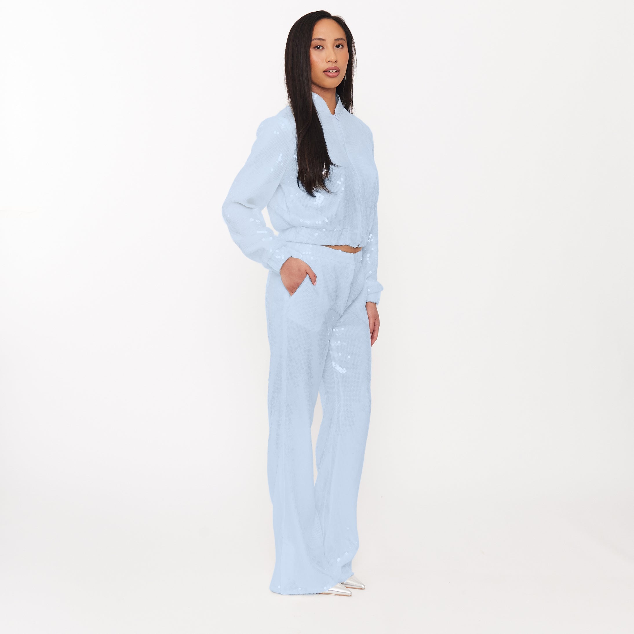 Women’s Sequin Trousers with Split Hem