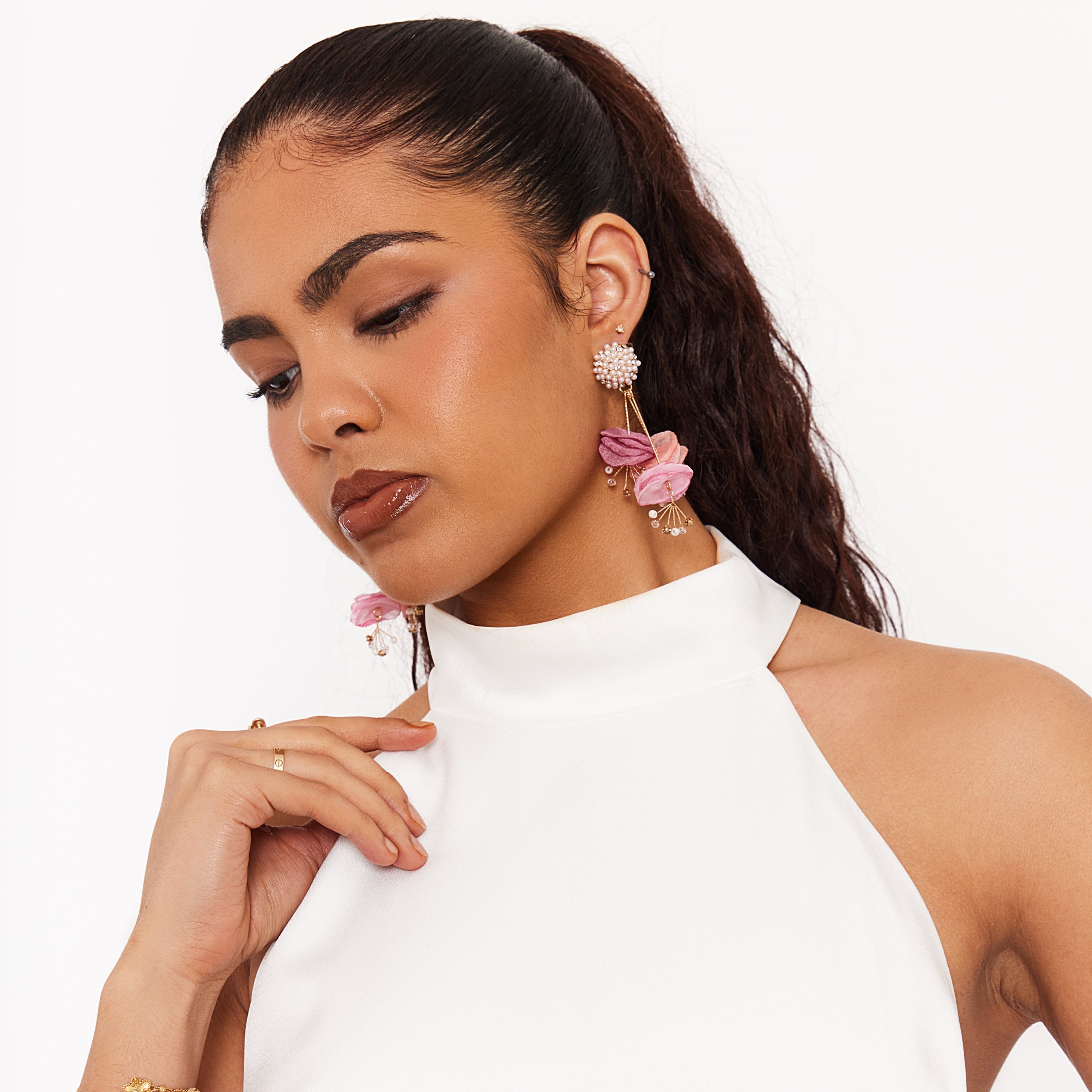 Women's Sleeveless High Neck Feather Dress