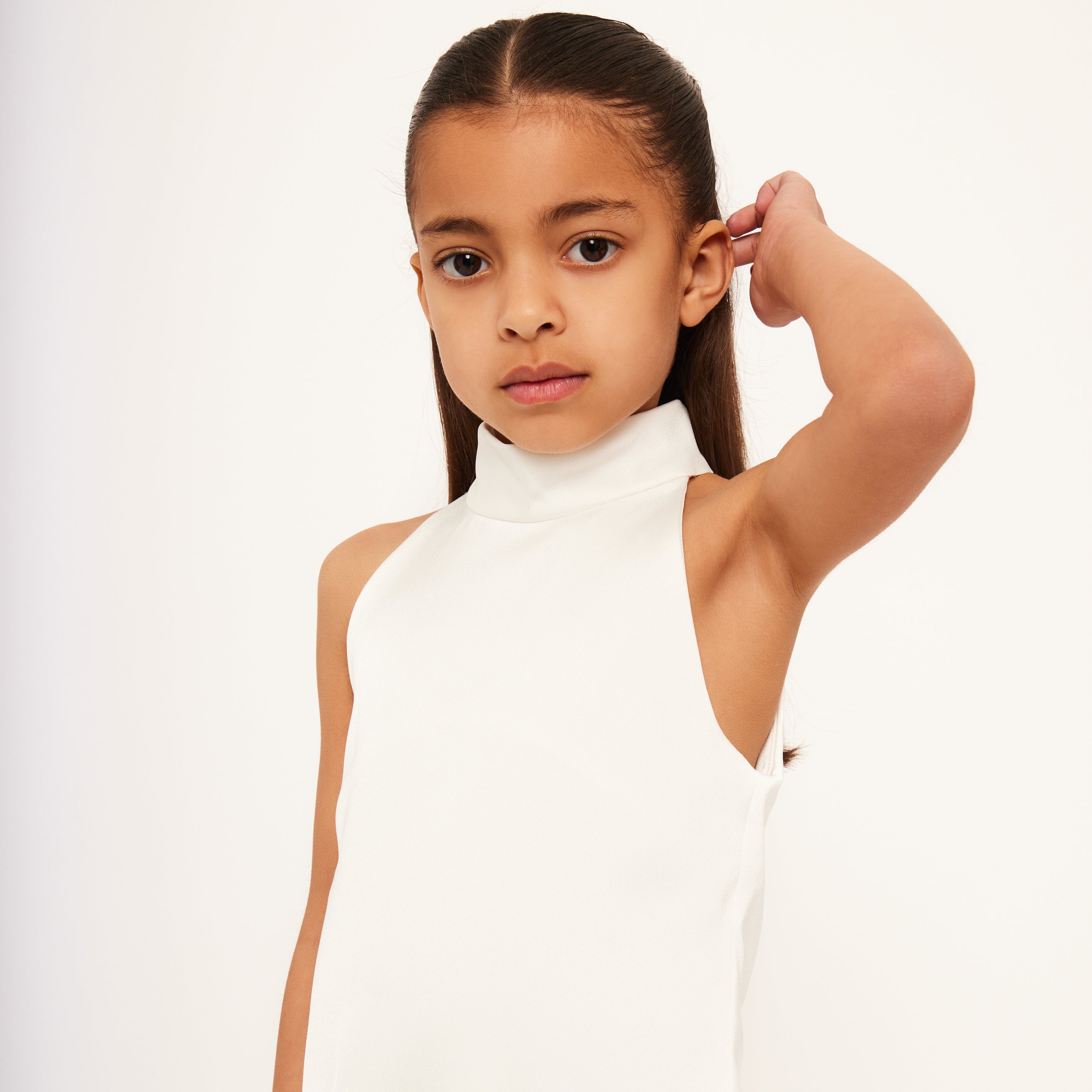 Satin Sleeveless High Neck Feather Dress