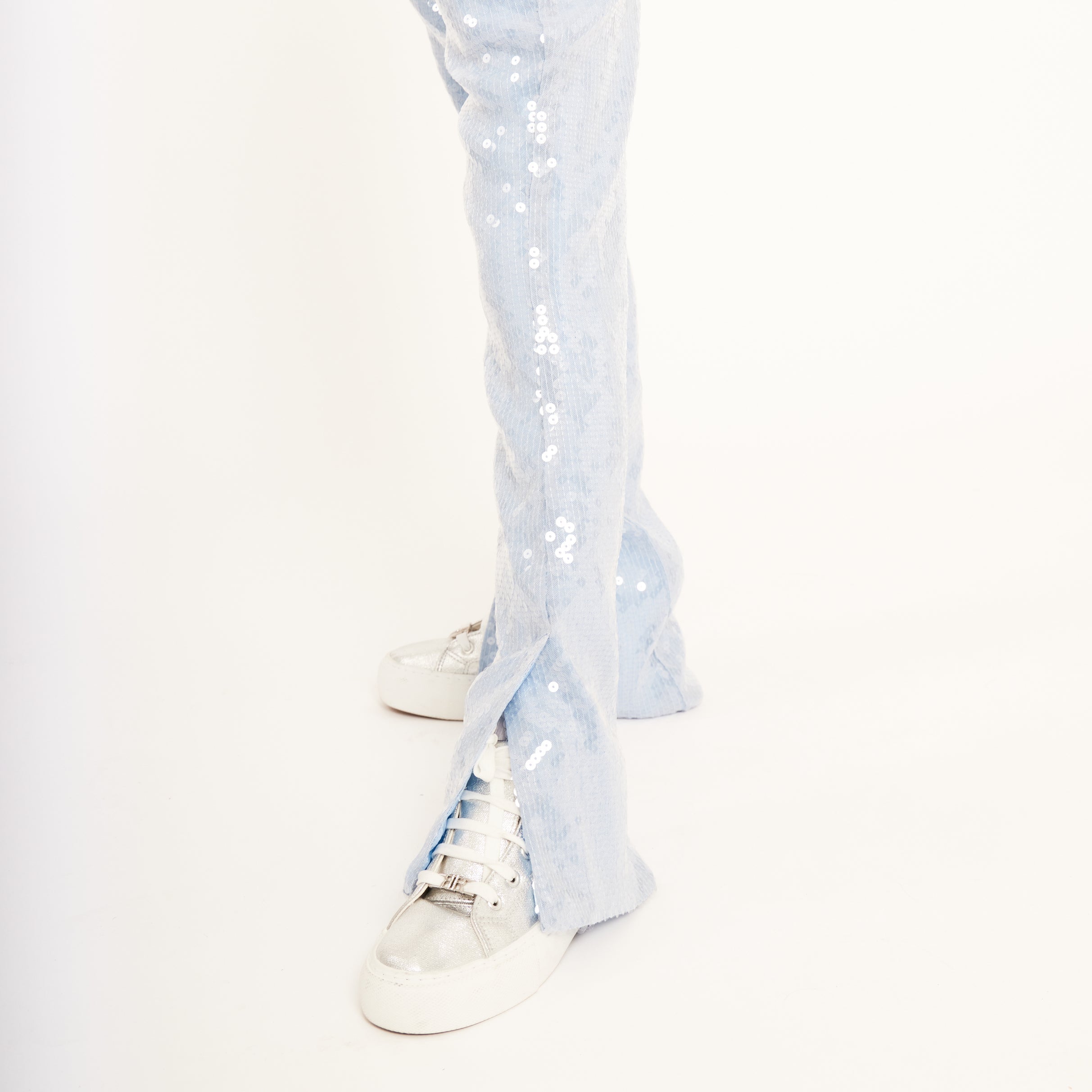Water Sequin Trousers with Split Hem