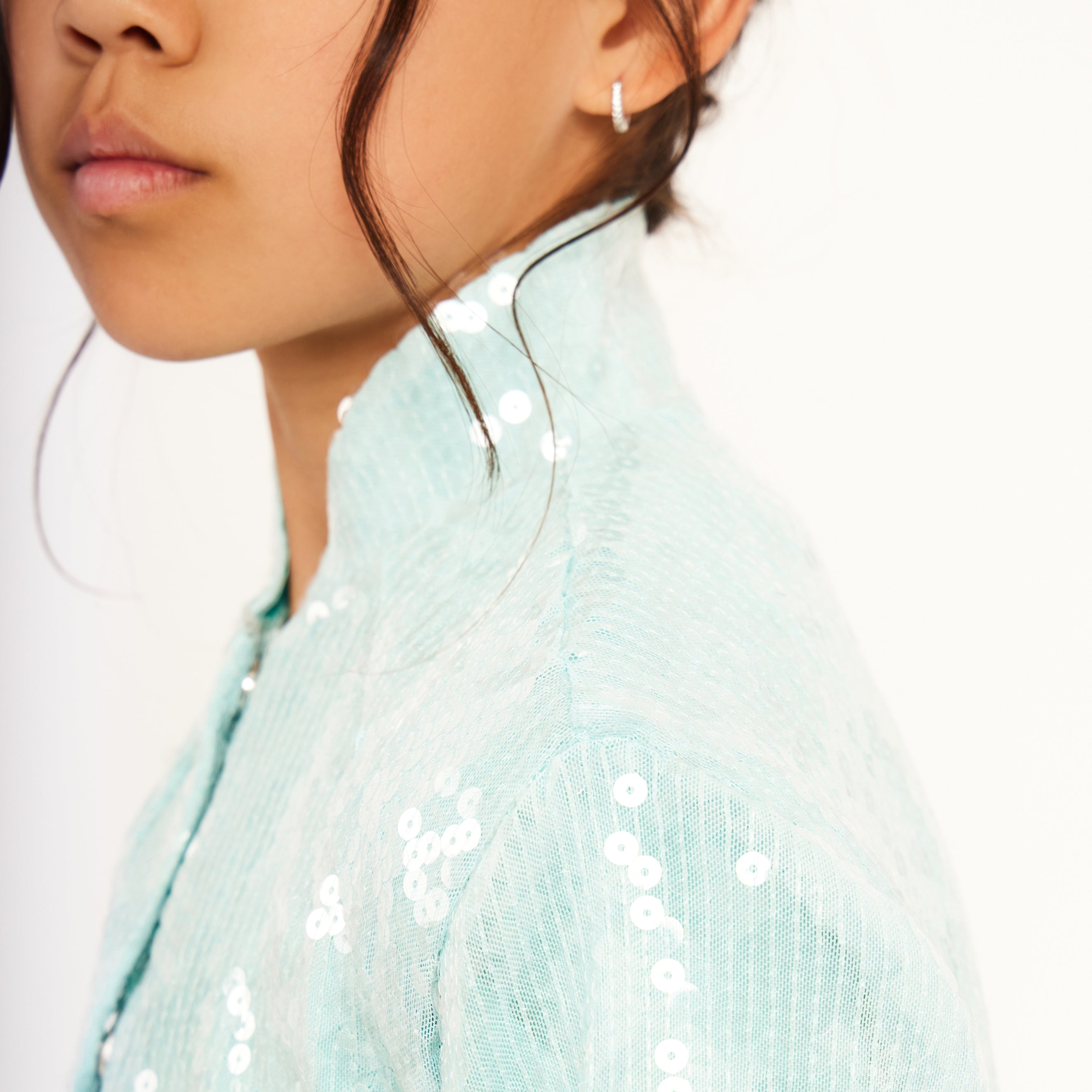 Water Sequin Cropped Varsity Jacket