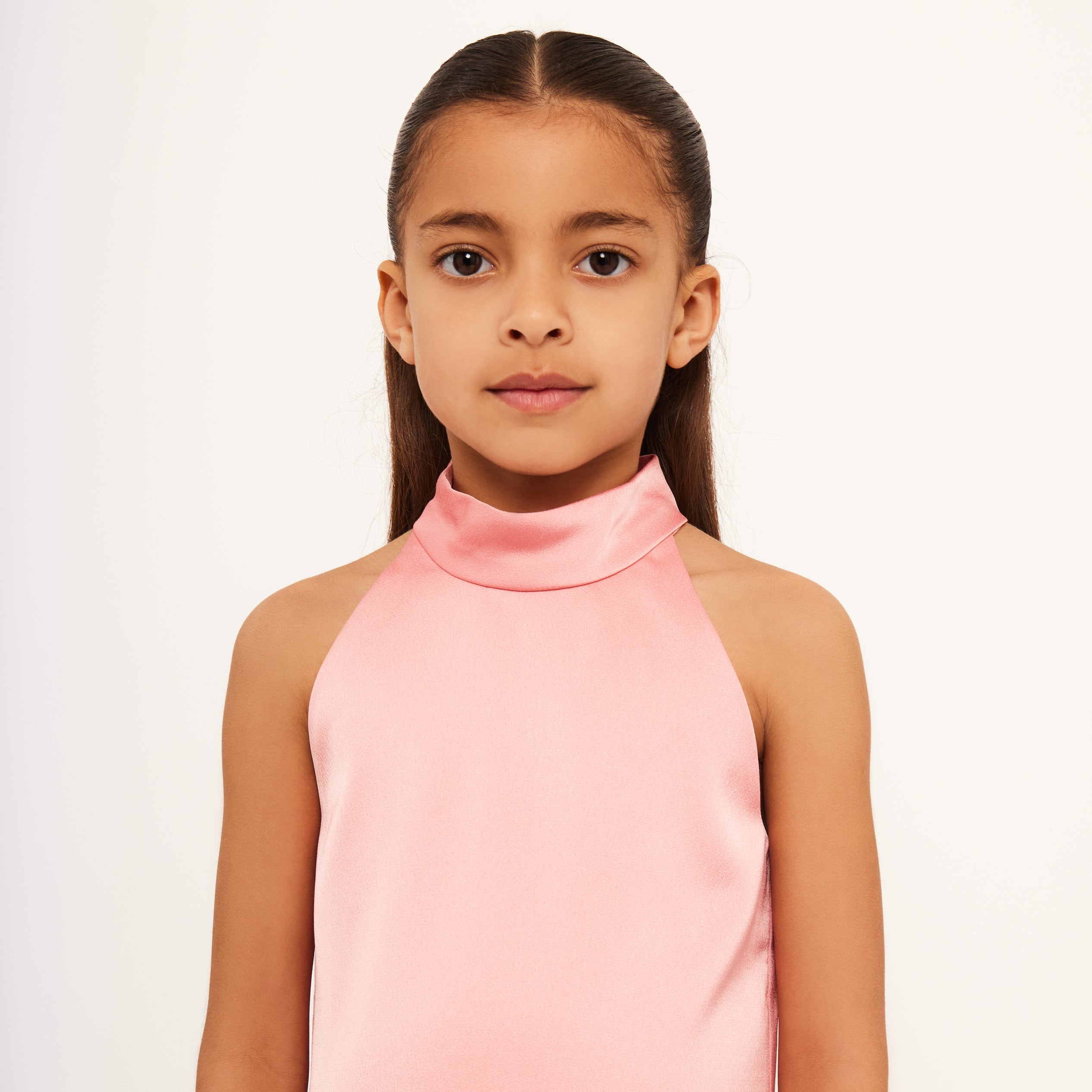 Satin Sleeveless High Neck Feather Dress