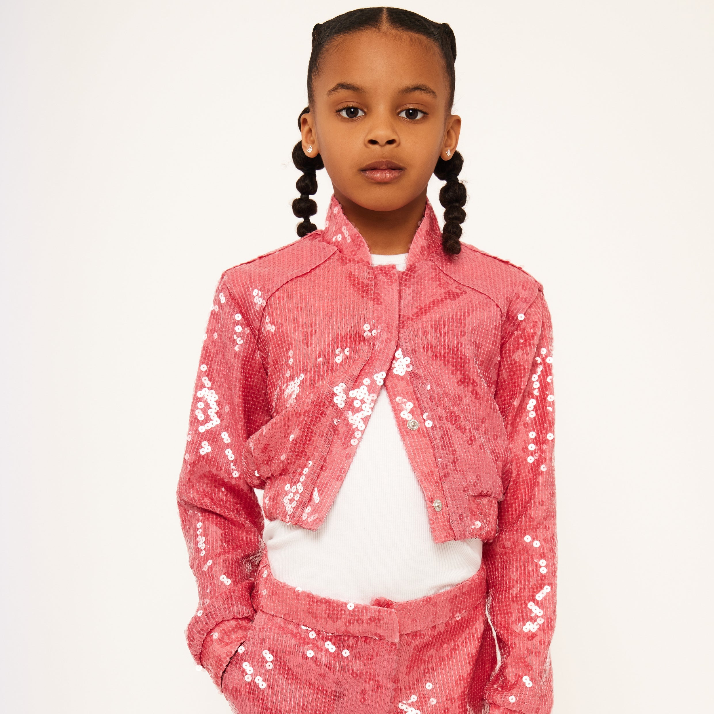 Water Sequin Cropped Varsity Jacket