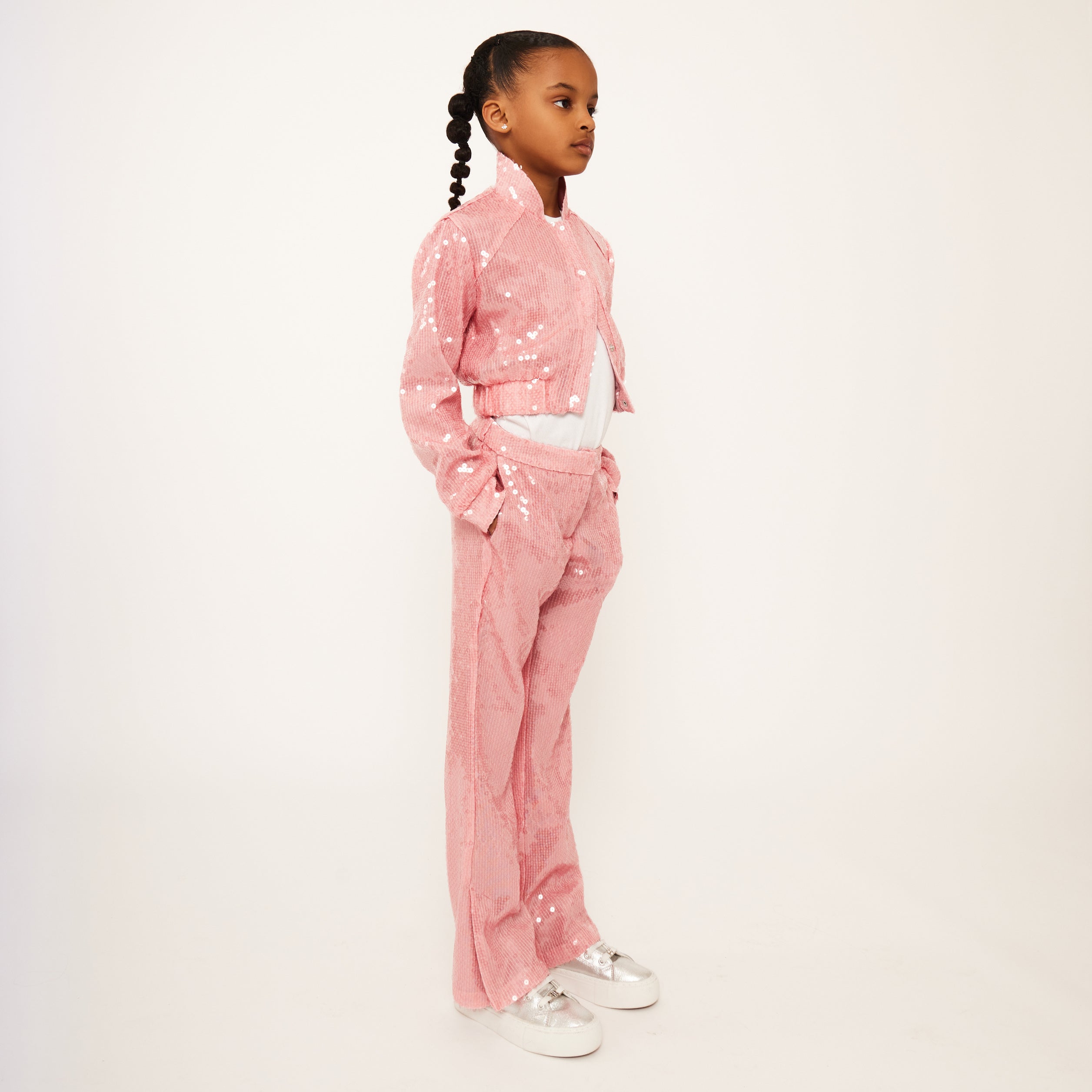 Water Sequin Trousers with Split Hem