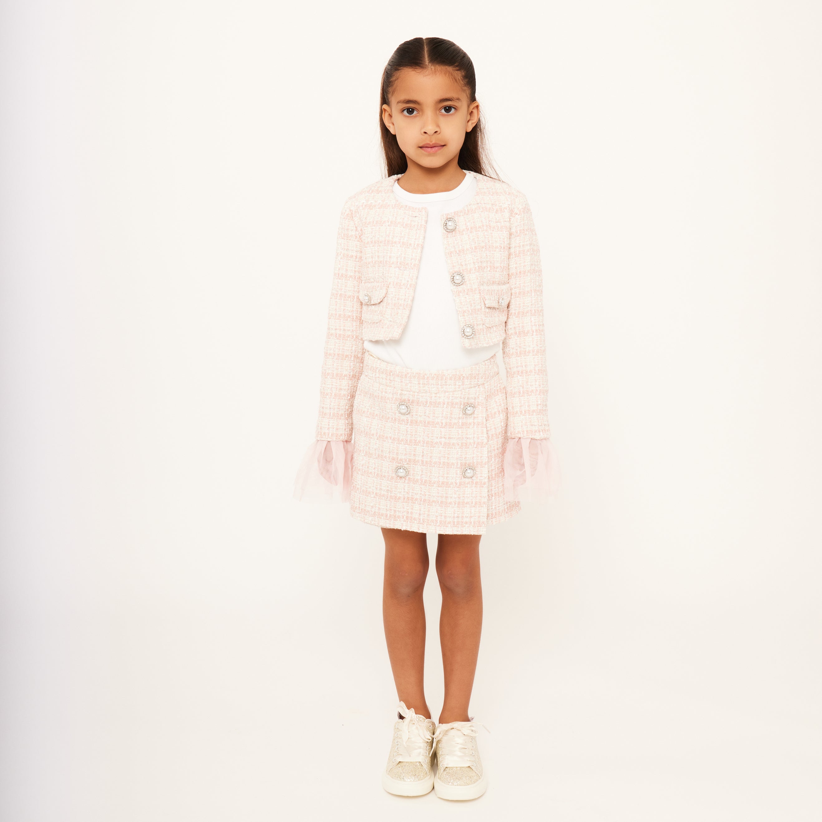 Tweed Jacket with Tulle Cuffs