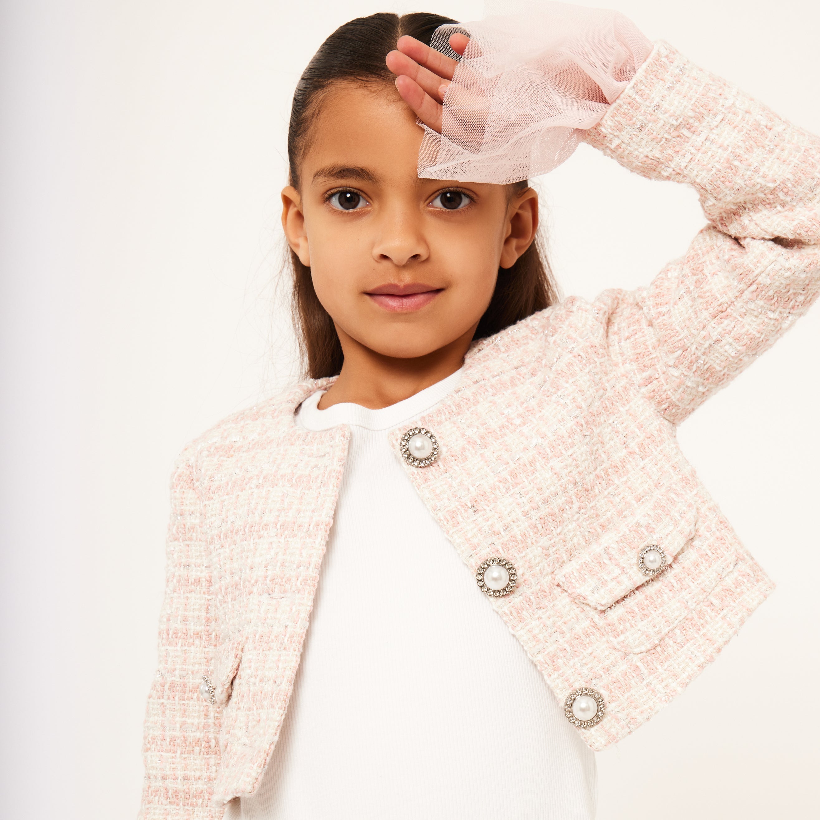 Tweed Jacket with Tulle Cuffs