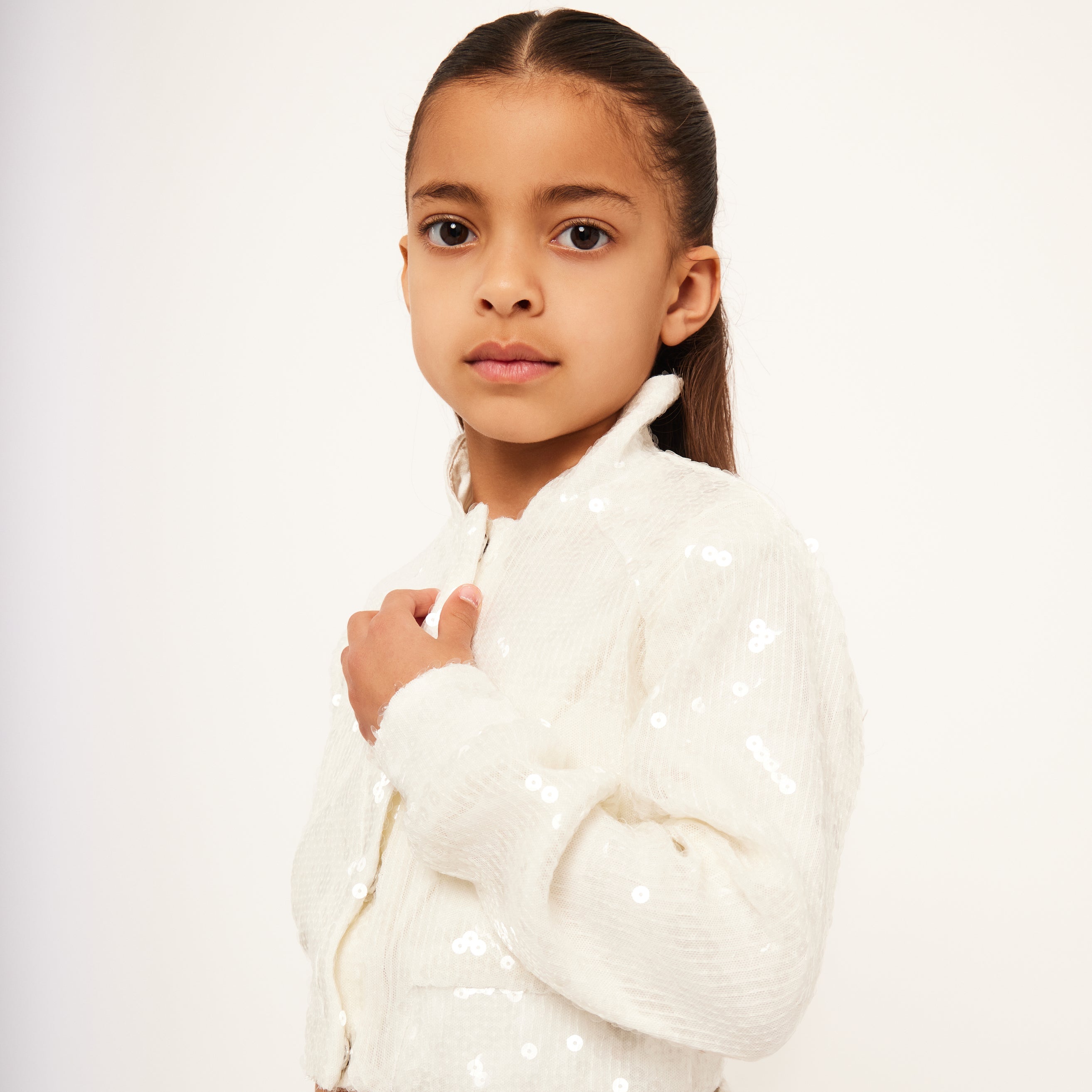 Water Sequin Cropped Varsity Jacket