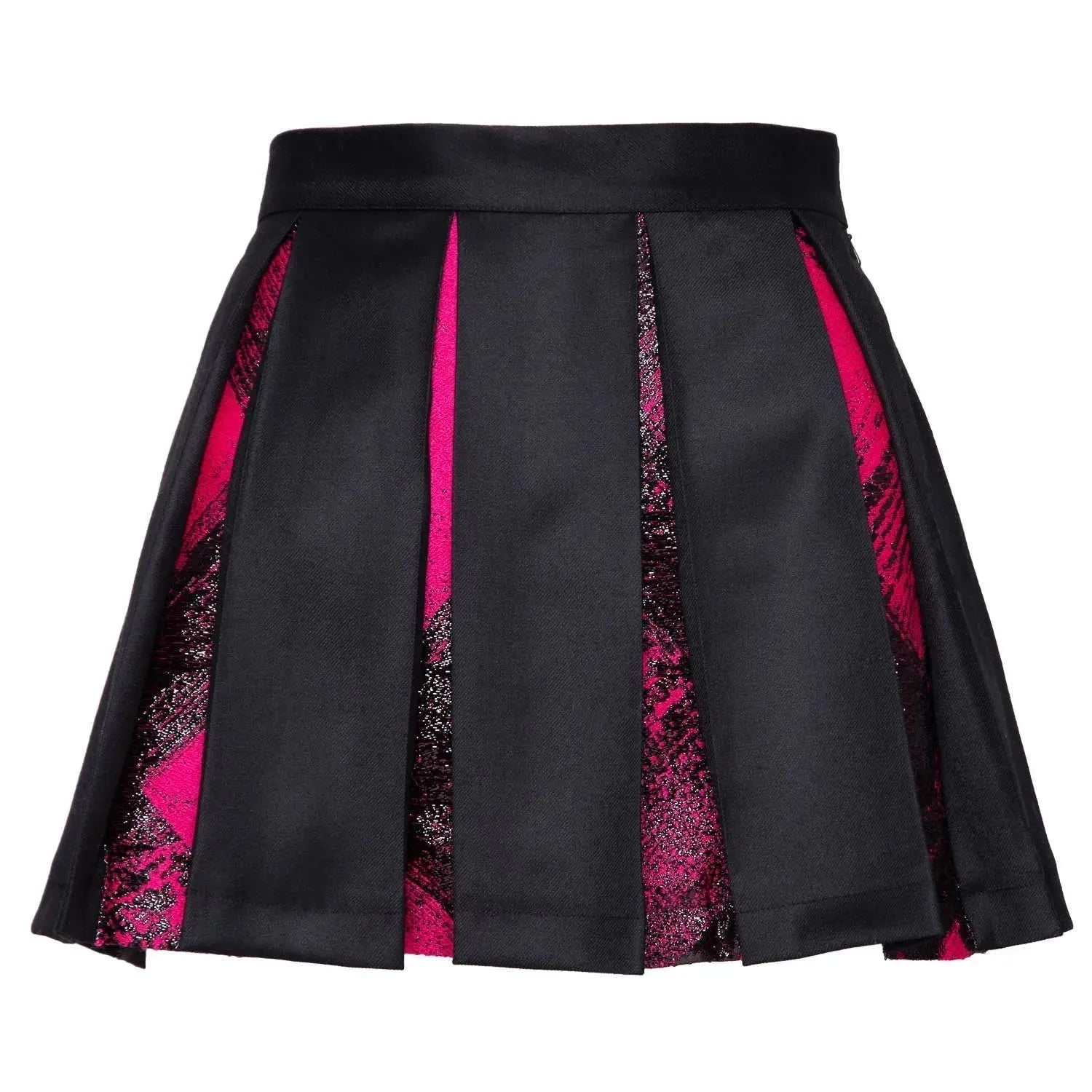 Black and Pink Wool and Silk Pleated Skirt