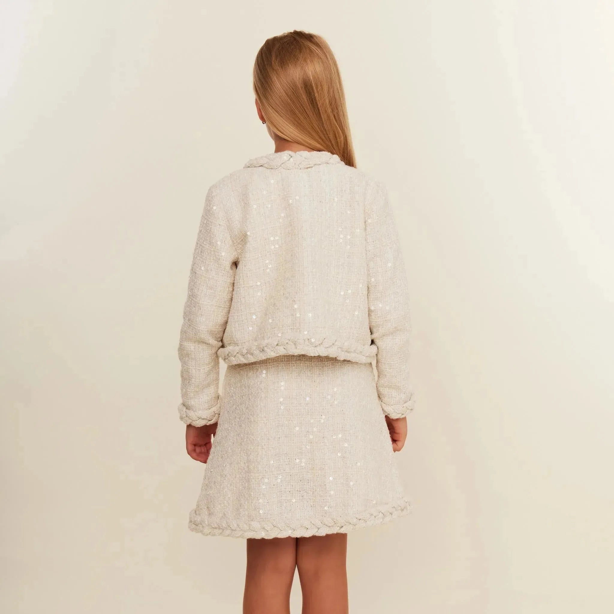 White Tweed Jacket with Plait Detail