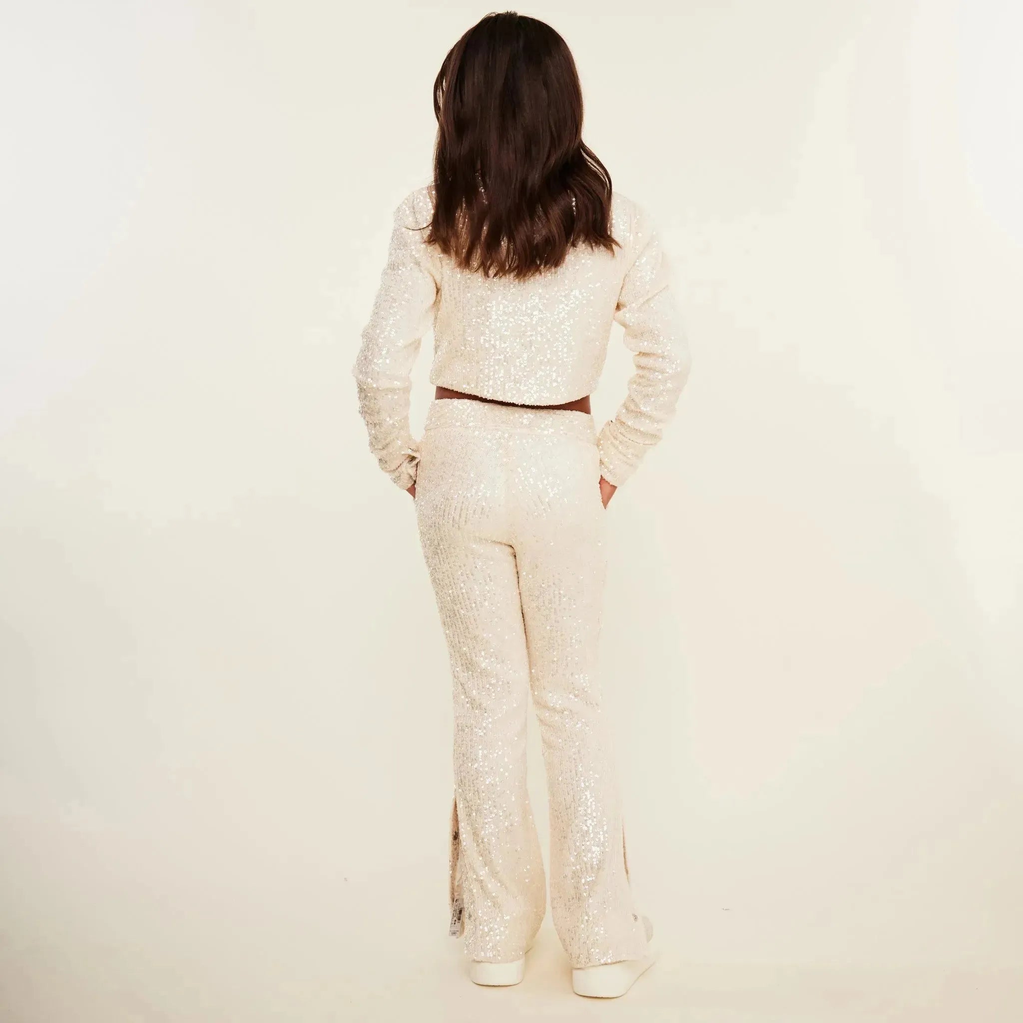 Jersey Sequin Pants with Button Detail