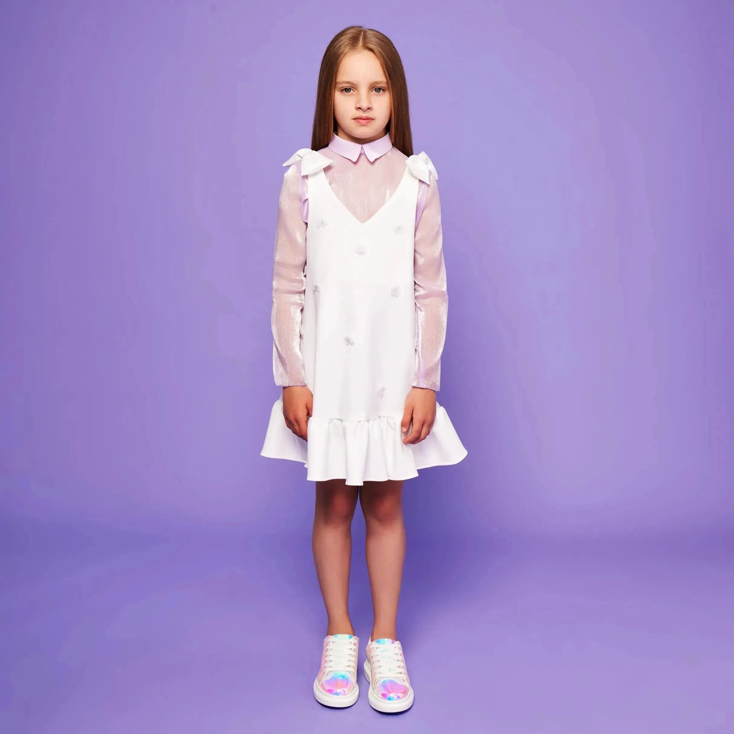 Flower Applique Gathered Dress