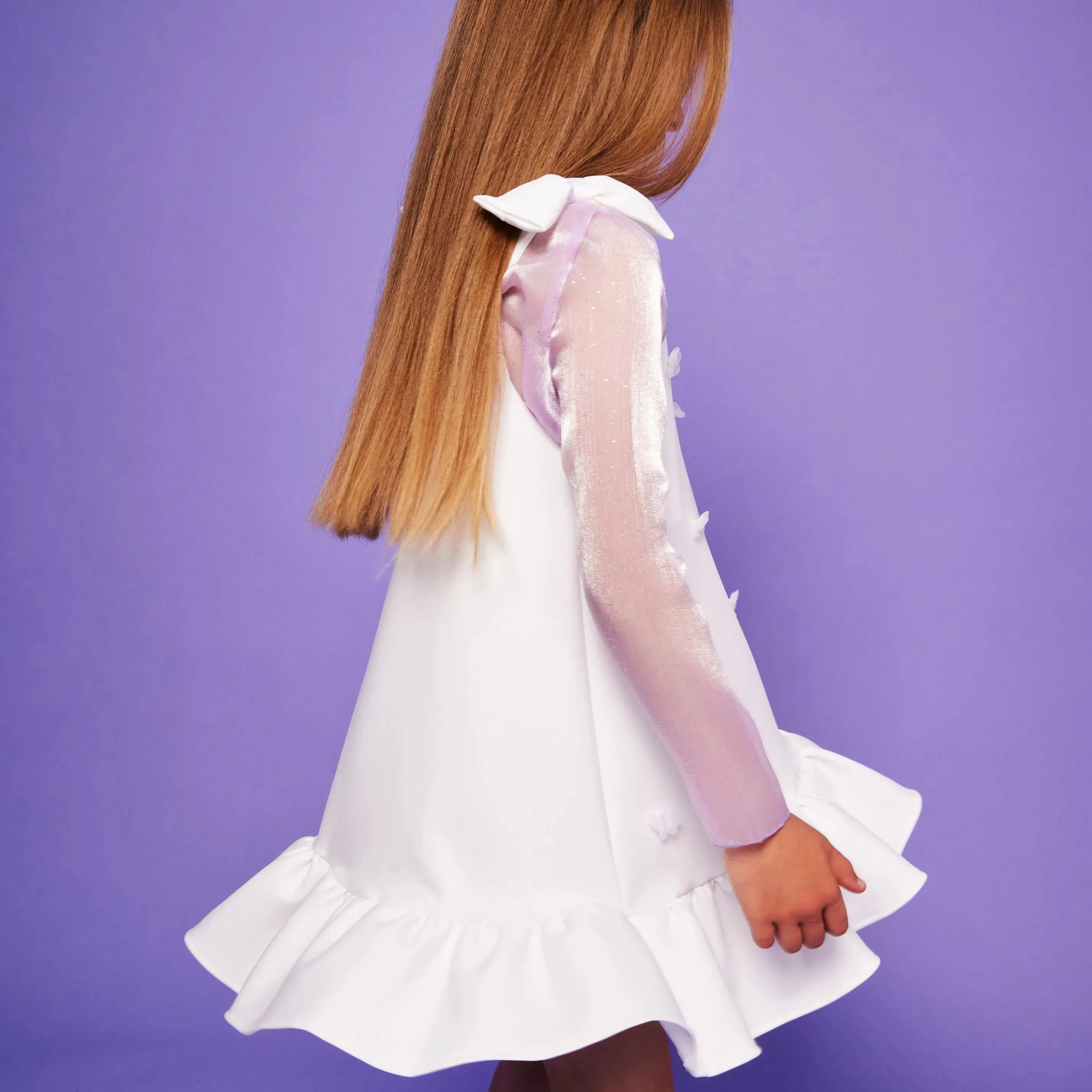 Flower Applique Gathered Dress