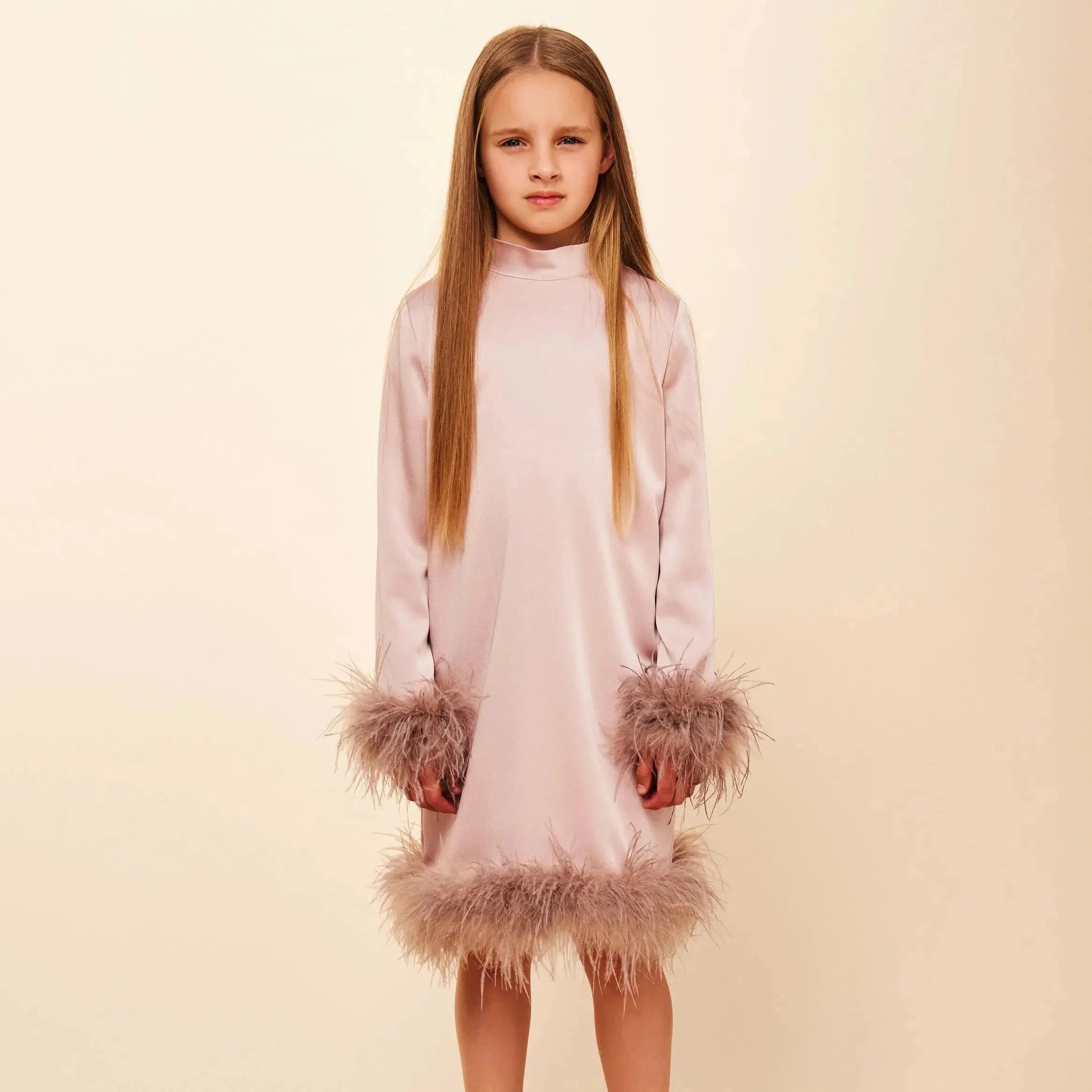Satin High Neck Feather Dress