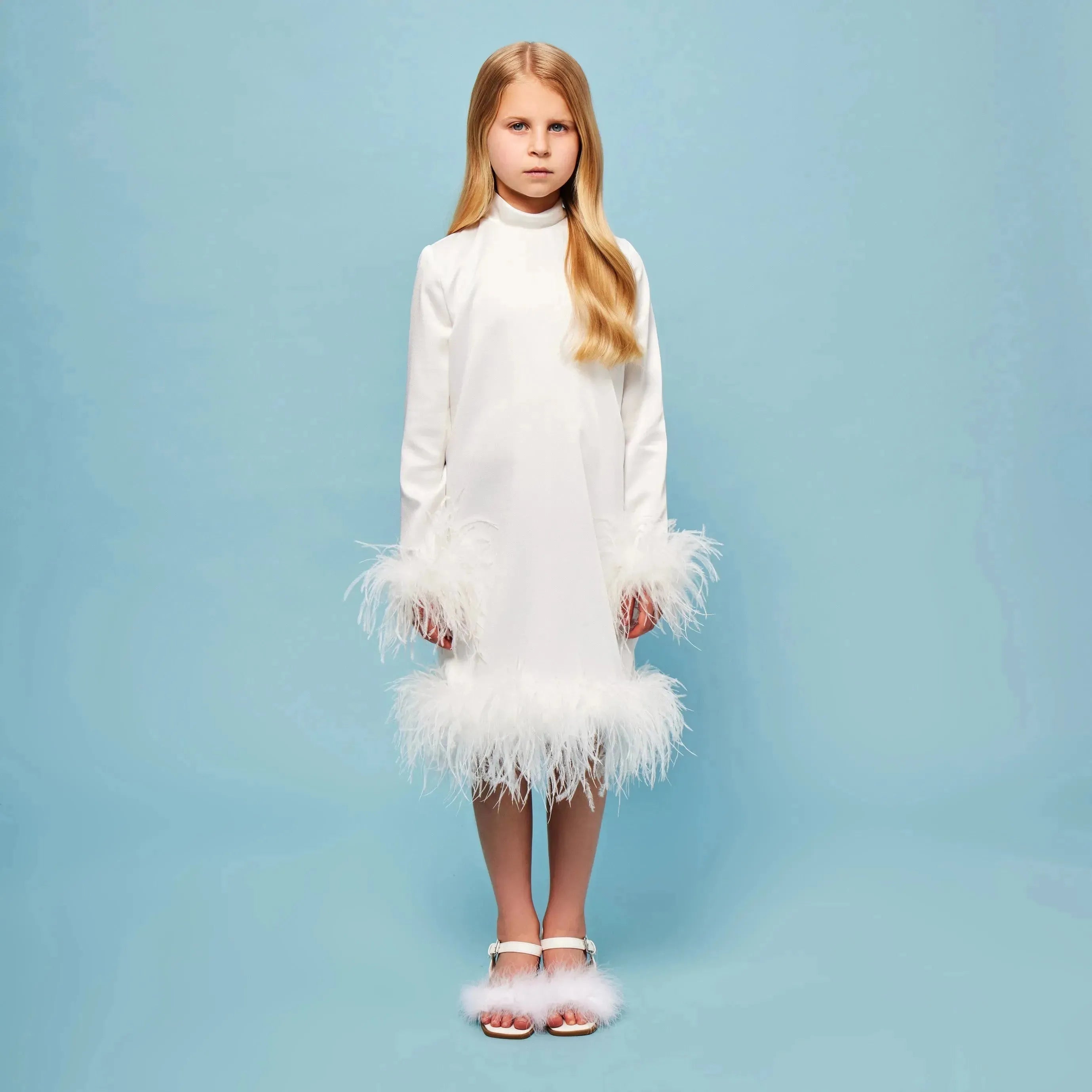 Satin High Neck Feather Dress