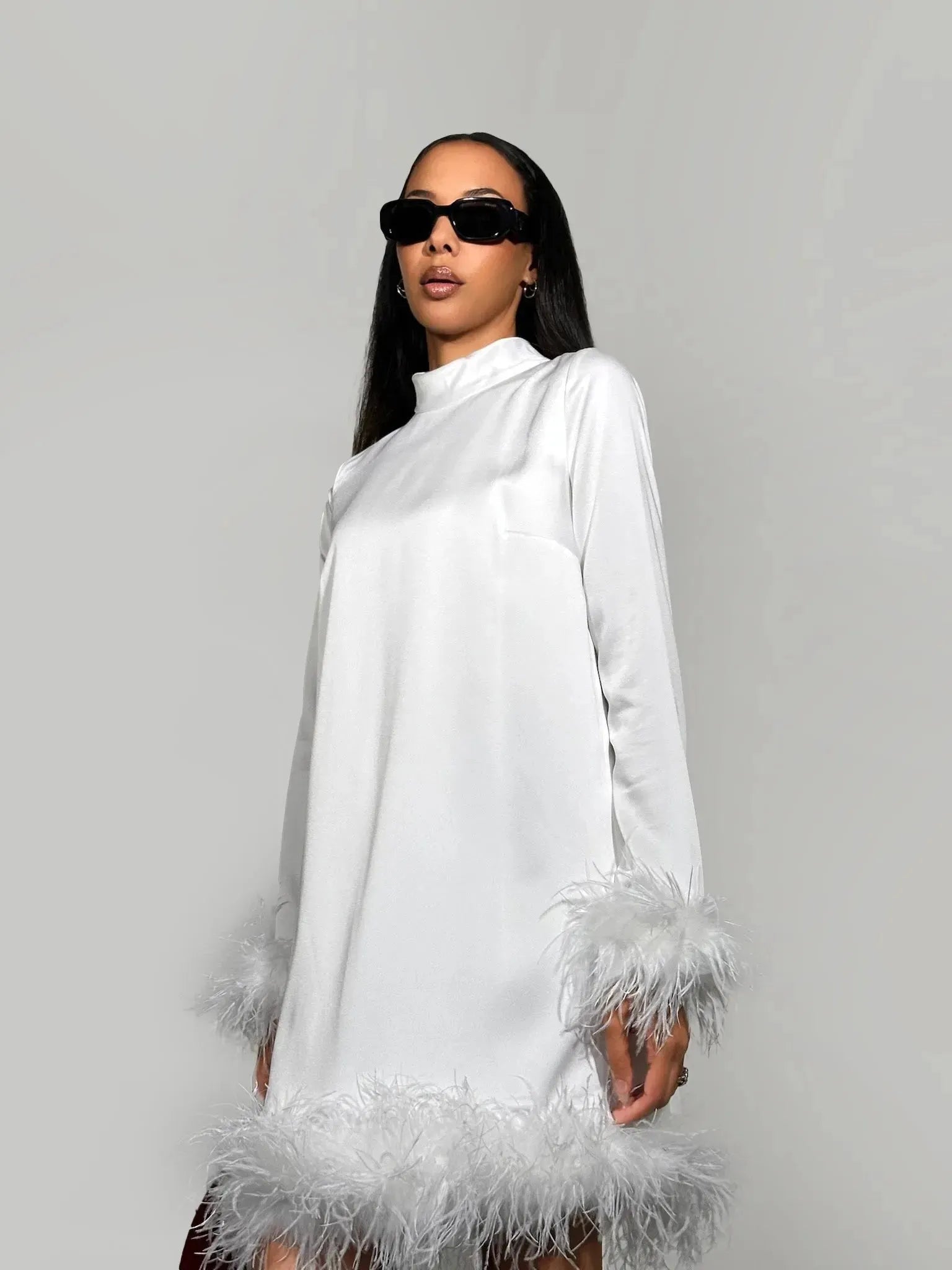 satin feather dress Coast Women's Feather Trim Satin Maxi Dress