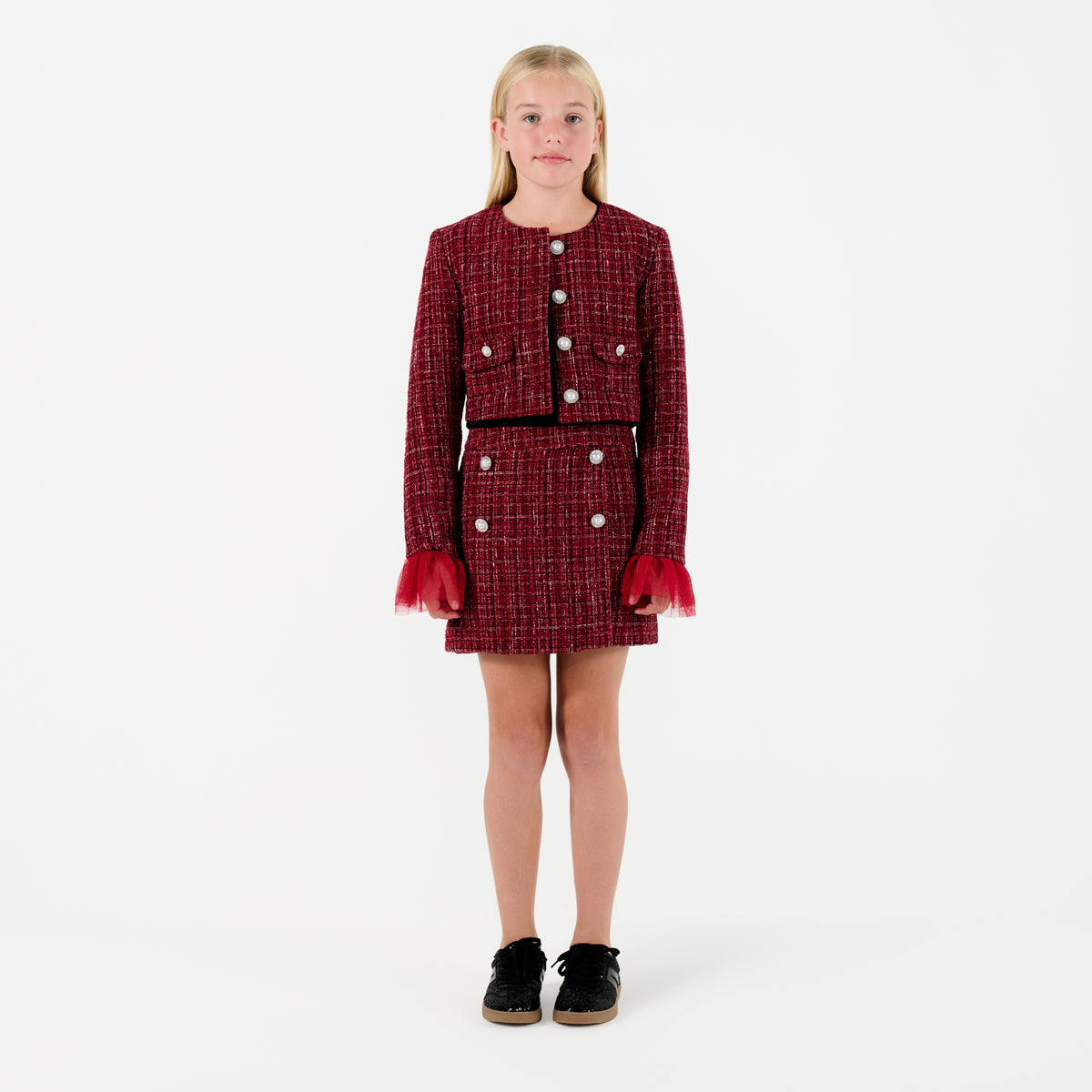 Tweed Jacket with Tulle Cuffs