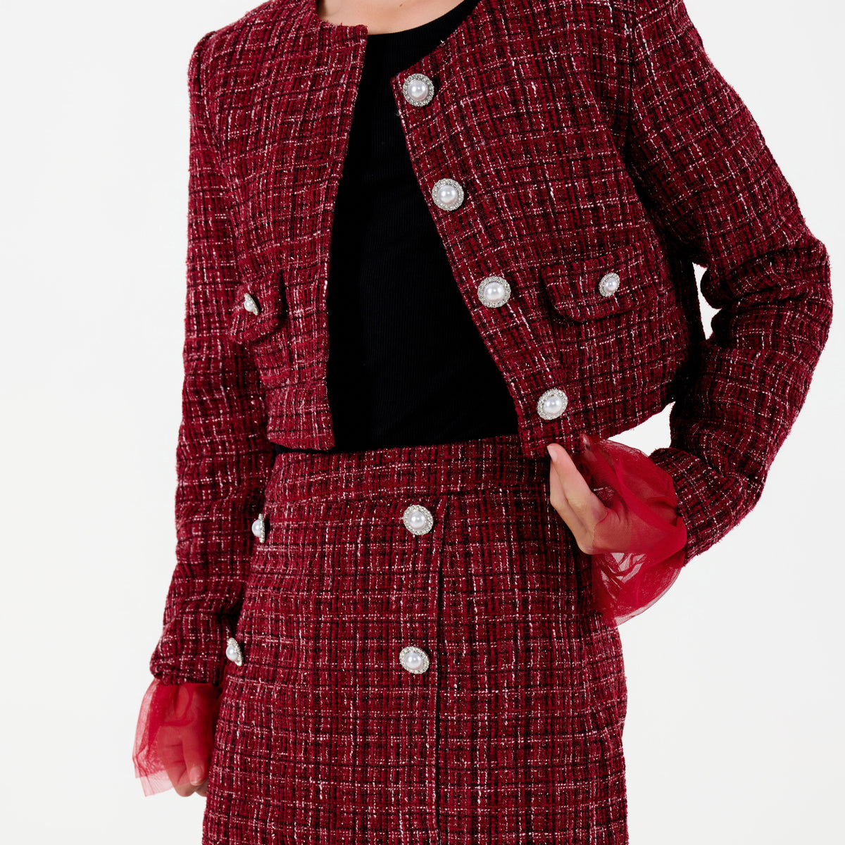 Tweed Jacket with Tulle Cuffs