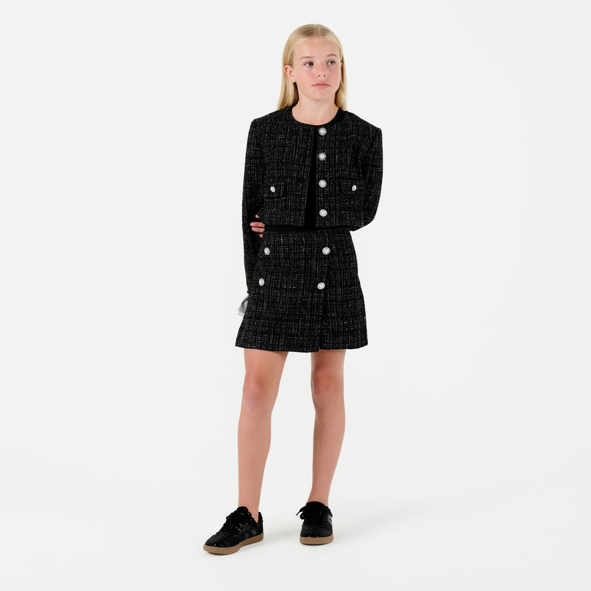 Tweed Jacket with Tulle Cuffs