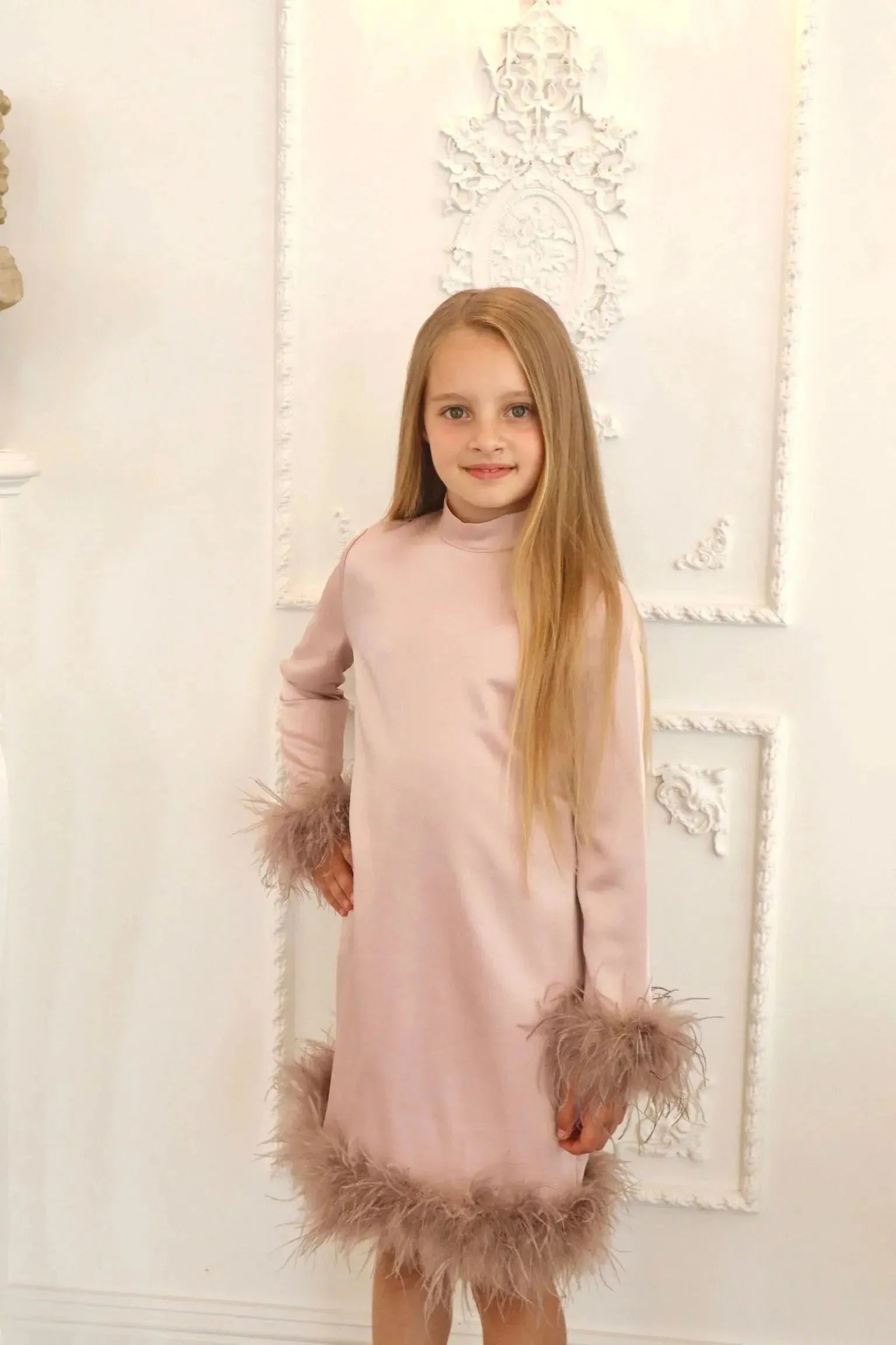 Satin High Neck Feather Dress