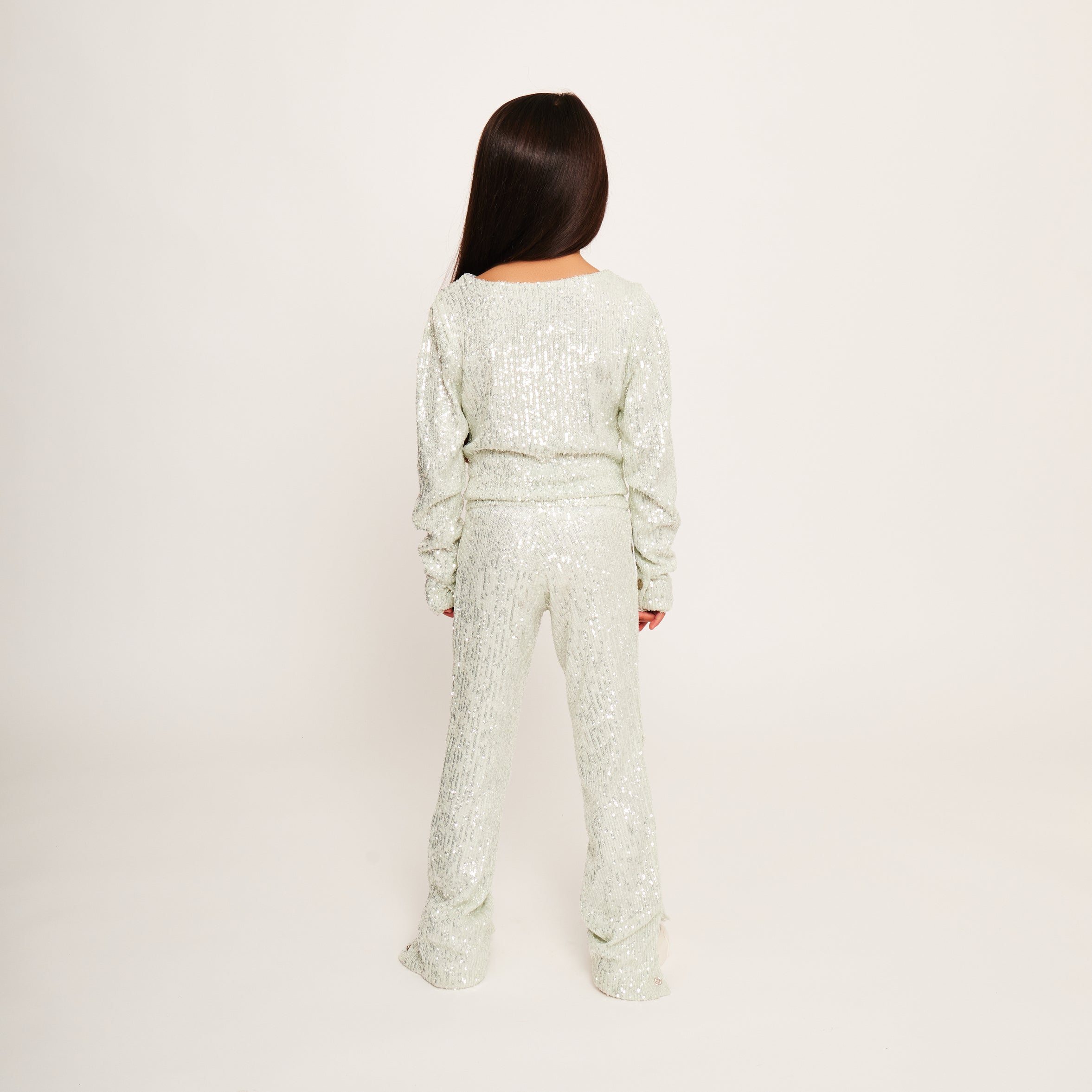 Jersey Sequin Pants with Button Detail