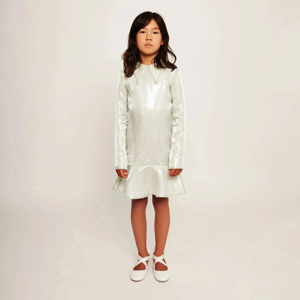 Water Effect Sequin Collar Dress - Water Green