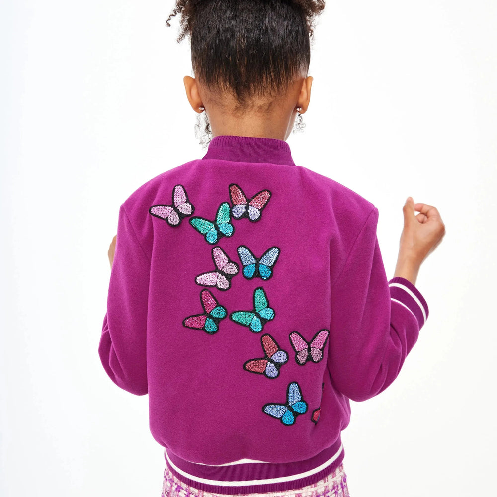 Magenta Cashmere Blend Varsity Jacket - Magenta Varsity