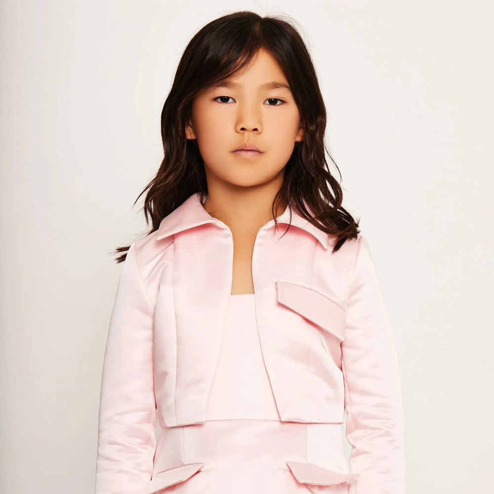 Satin Tailored Cropped Jacket - Candy Pink