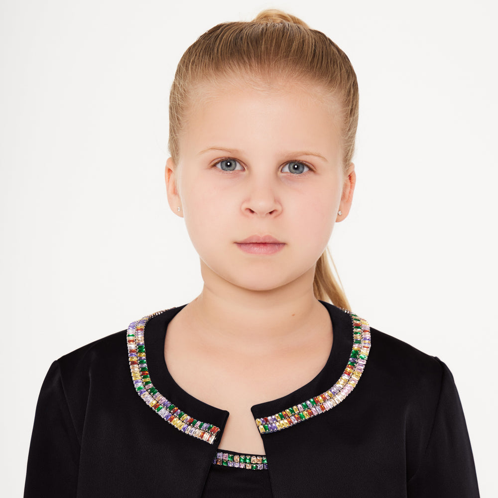 Rhinestone Jacket - Black Satin