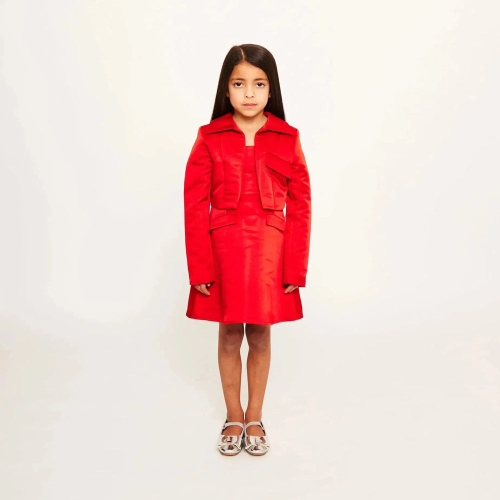 Satin A-Line Strap Dress - Cherry Red