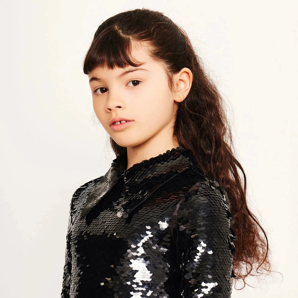 Large Sequin Collar Dress - Panther Black