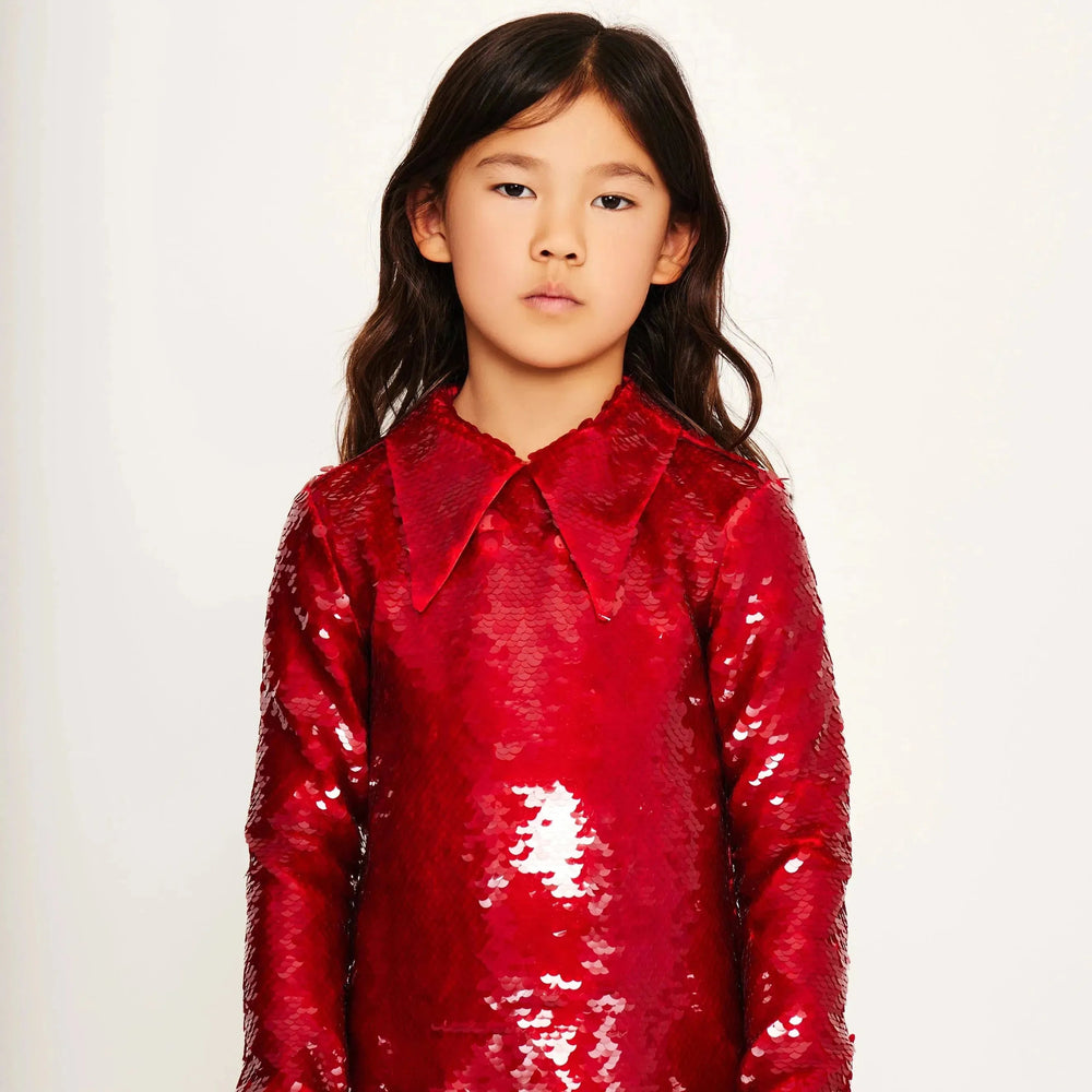 Large Sequin Collar Dress - Berry Red