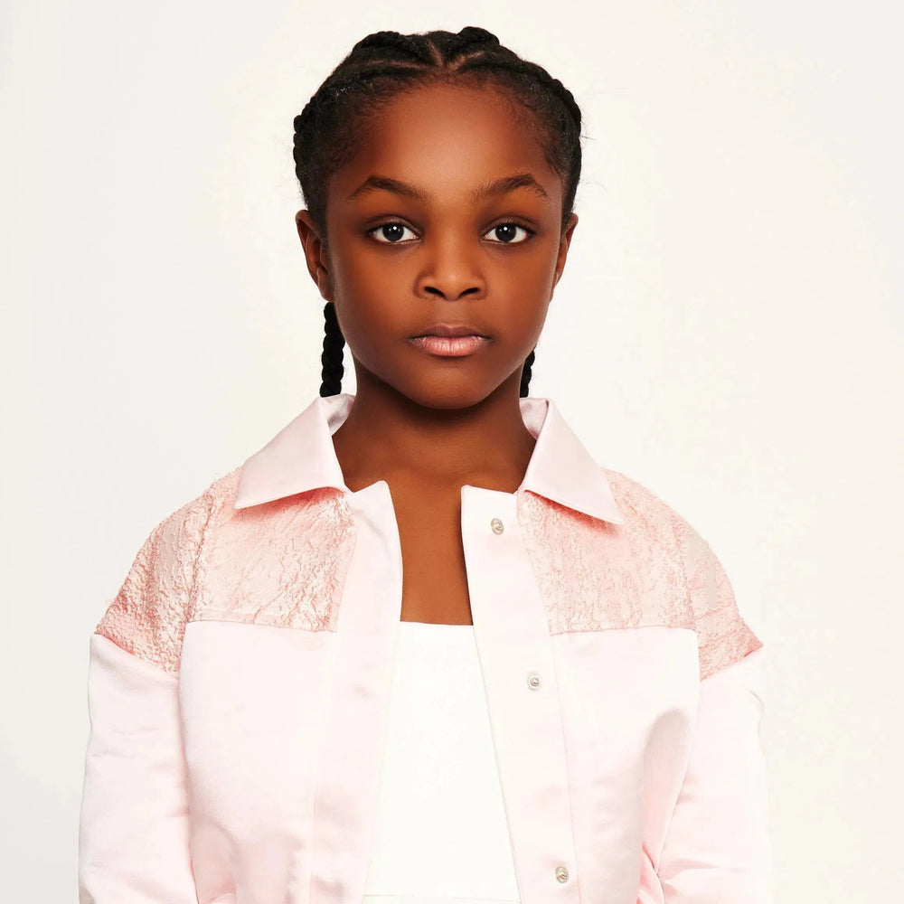 Cropped Varsity Jacket with Jacquard Contrast - Candy Pink Jacquard