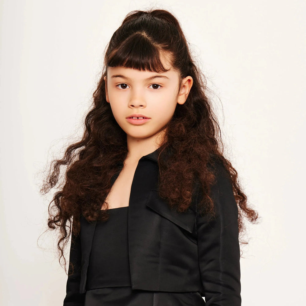 Satin Tailored Cropped Jacket - Black