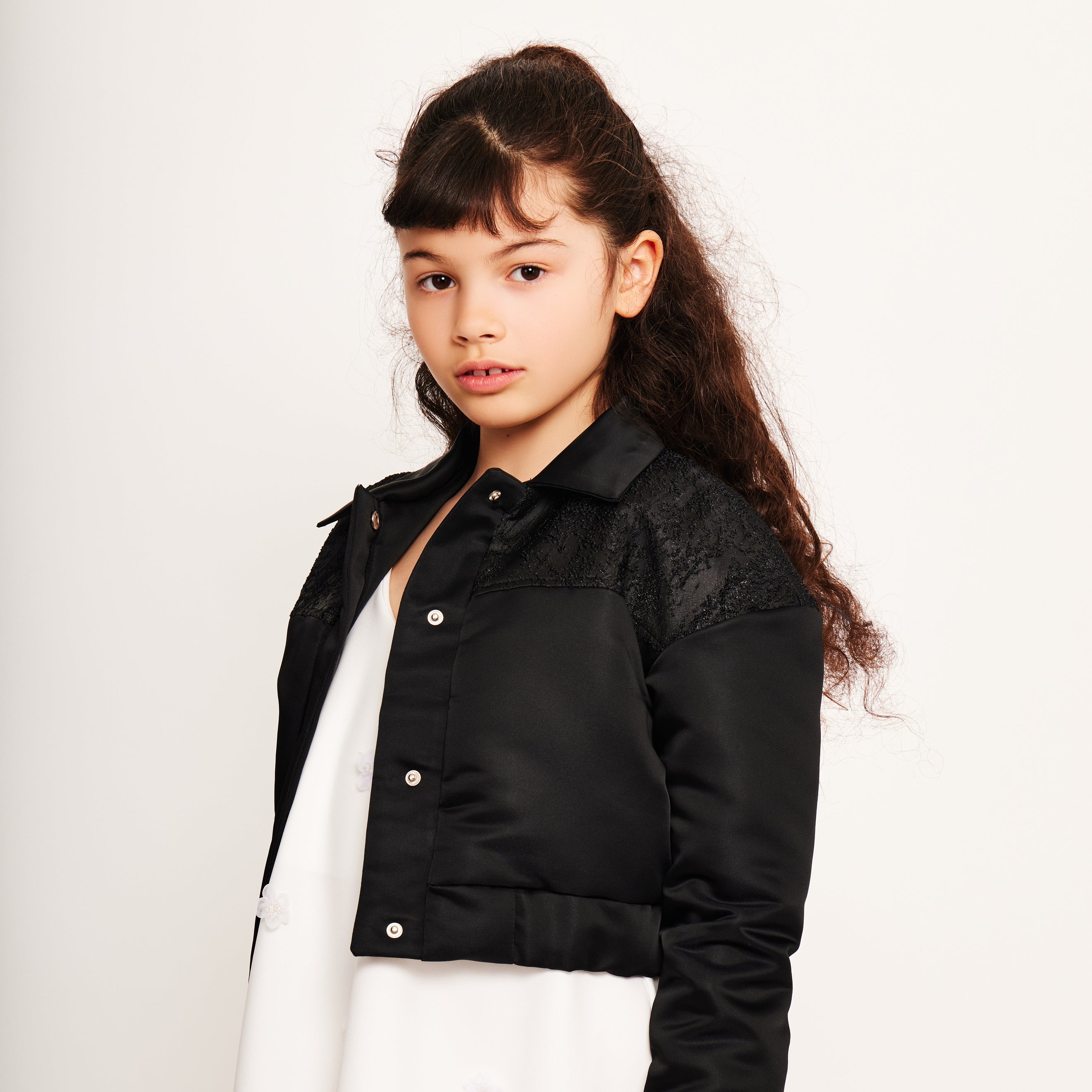 Cropped Varsity Jacket with Jacquard Contrast