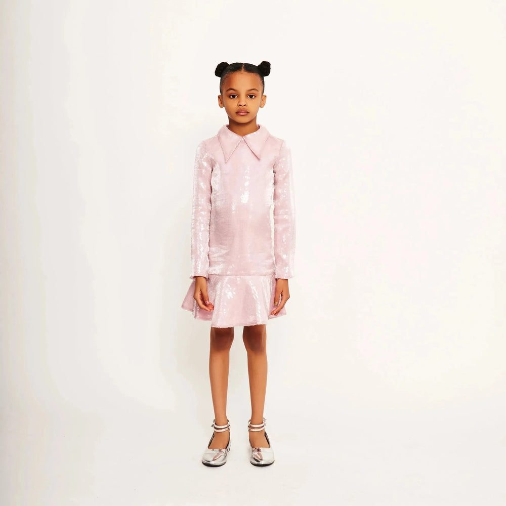 Water Effect Sequin Collar Dress - Candy Pink