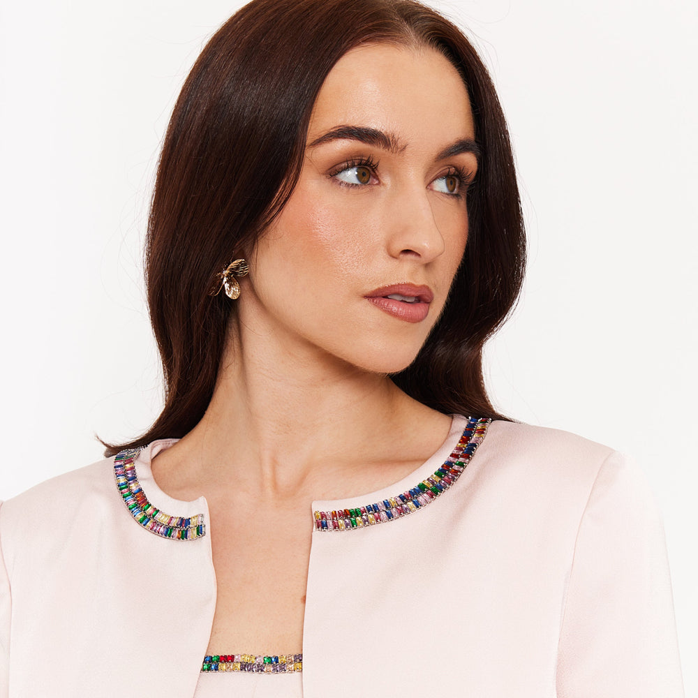 Women’s Rhinestone Jacket - Light Rose Satin