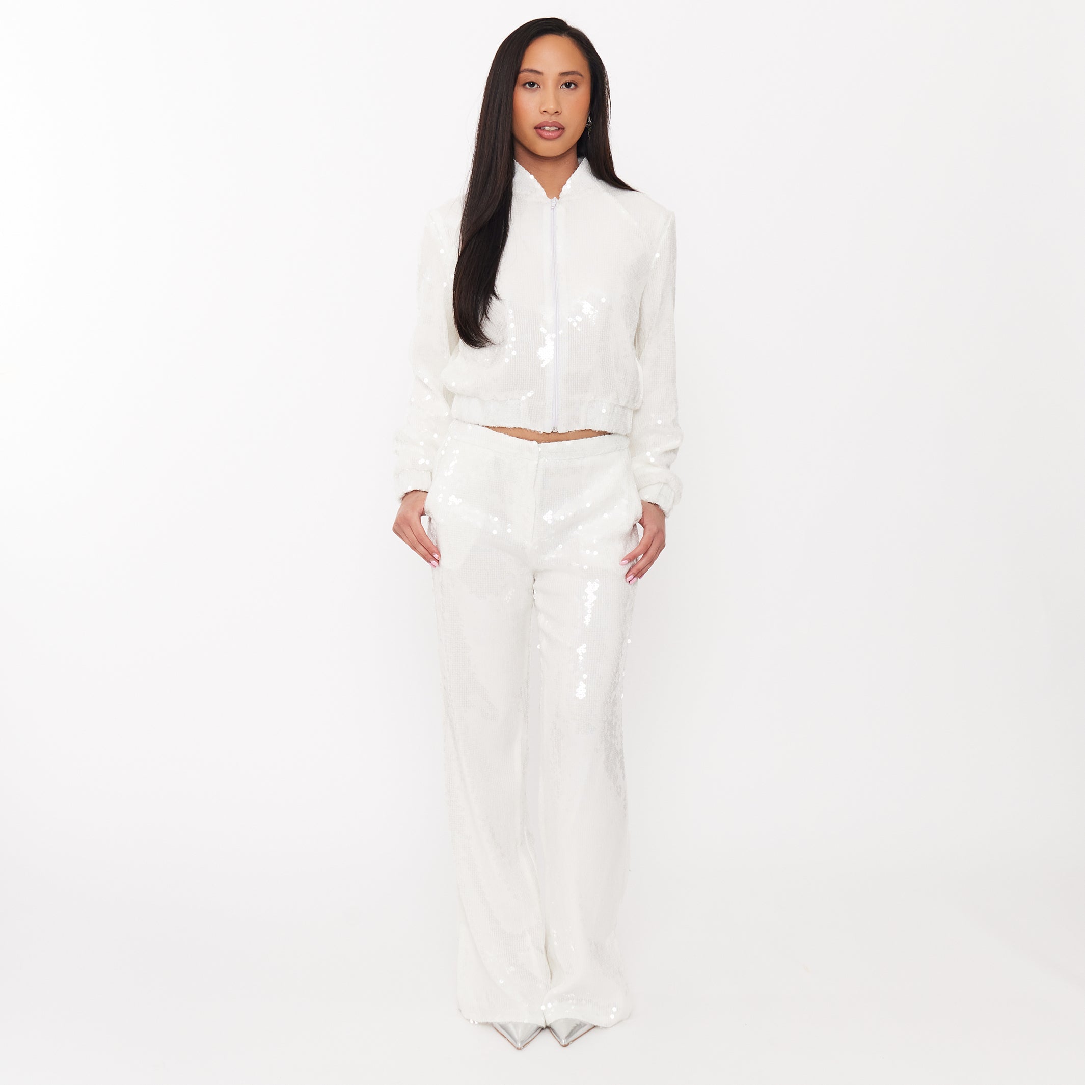 Women’s Sequin Trousers with Split Hem