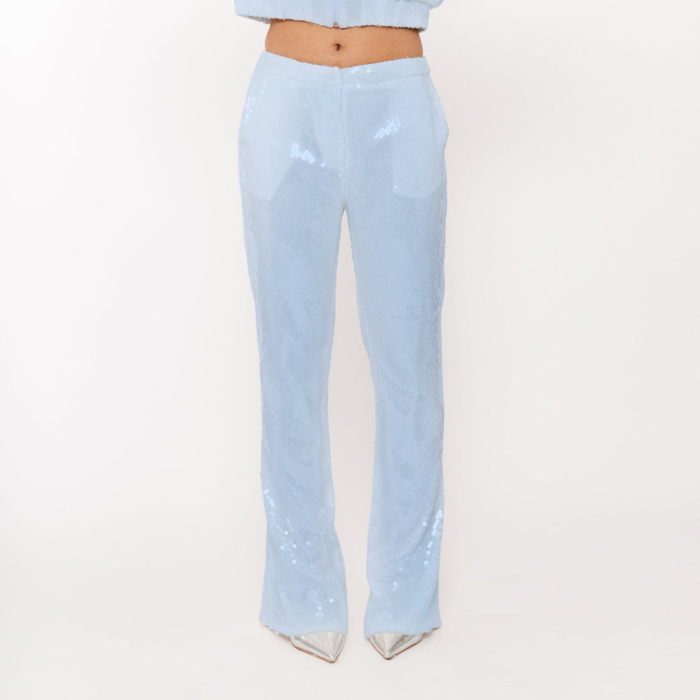 Women’s Sequin Trousers with Split Hem - dusk-blue-sequin