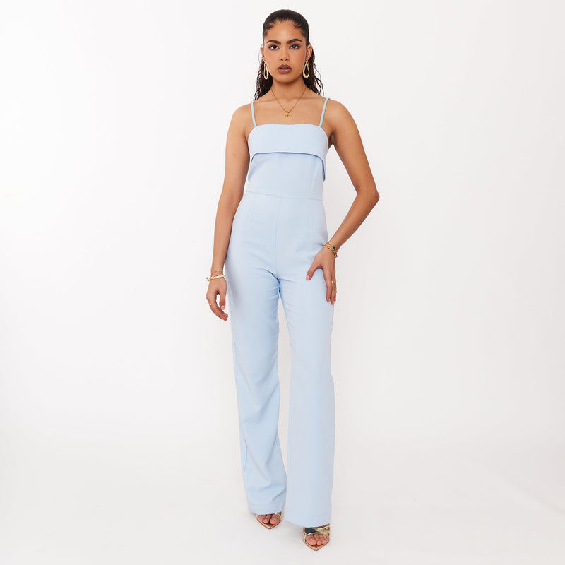 Women's Jumpsuit with Rhinestone Straps - Dusk Blue Jumpsuit