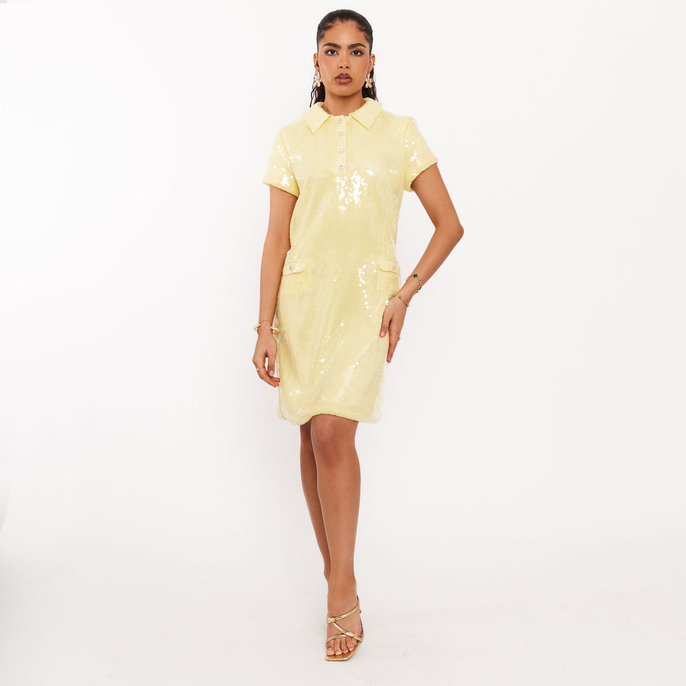 Women's Sequin Dress - Butter Yellow Sequin