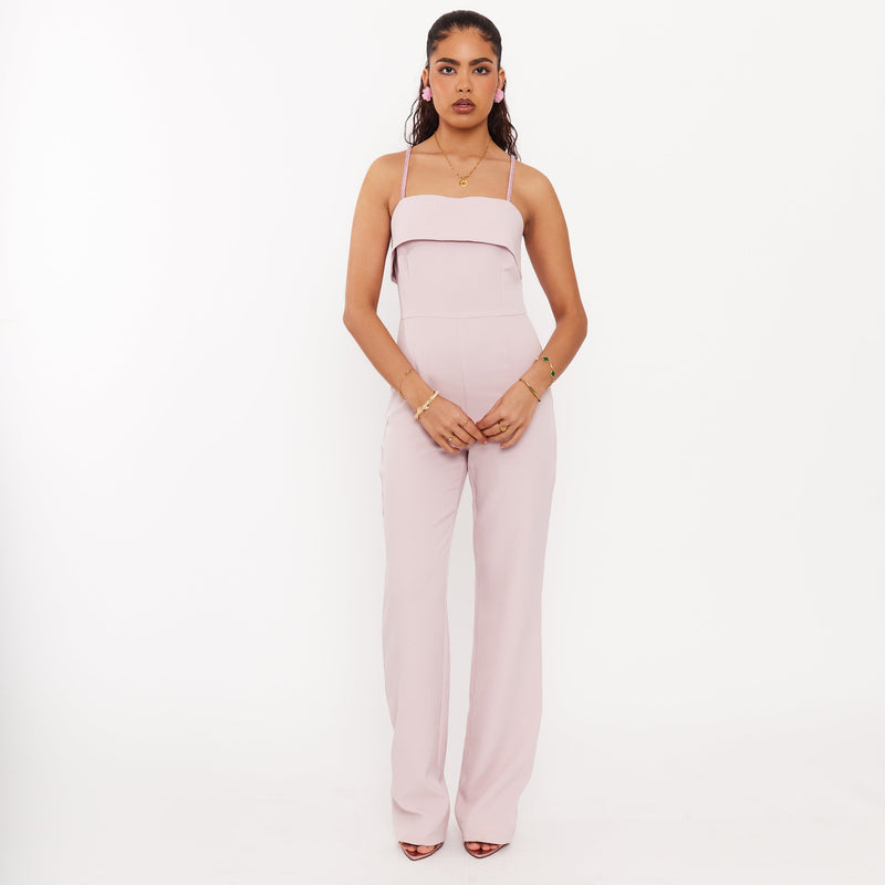 Women's Jumpsuit with Rhinestone Straps - Baby Pink Jumpsuit