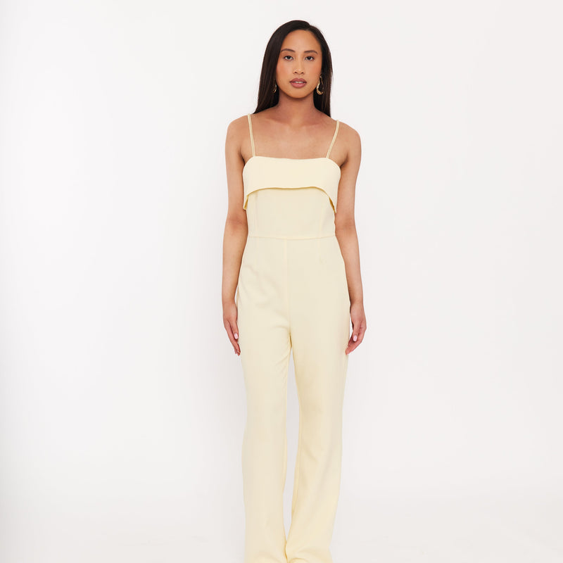 Women's Jumpsuit with Rhinestone Straps - Butter Yellow Jumpsuit
